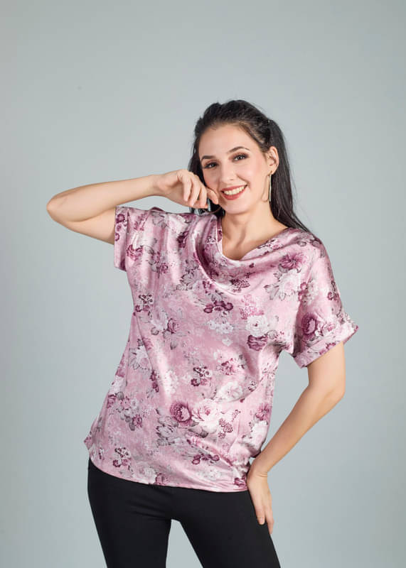     			Mantra Fashion Women's Pink Floral Cowl Neck Short Sleeve Top ( Pack of 1 )