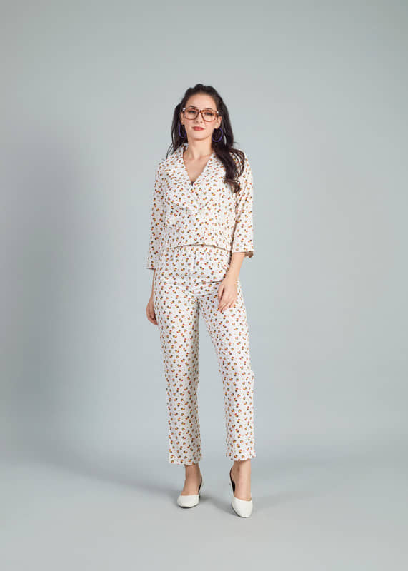 Mantra Fashion Women's White Printed Shirt Trouser Co-Ord Set ( Pack of 1 )