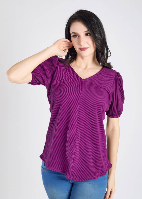 Mantra Fashion Women's Wine Solid V Neck Top ( Pack of 1 )
