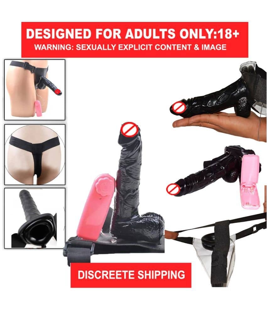 NAUGHTY TOYS PRESENT 7 INCH BIG HOLLOW BLACK STRAP ON DILDO WITH VIBRATION AND BELT  FEMALE SEX TOY BY KAMAHOUSE