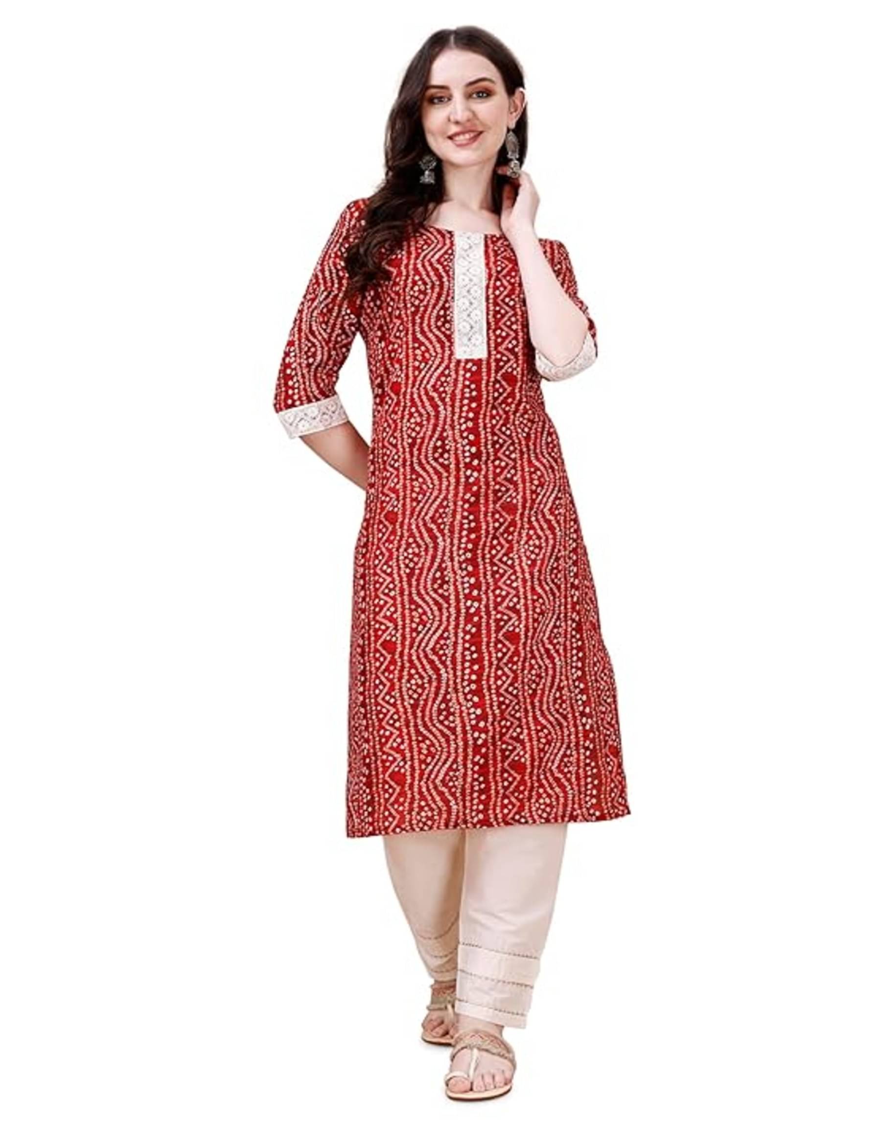     			Obf Pack of 1 Cotton Printed Straight Women's Kurti - ( Red )