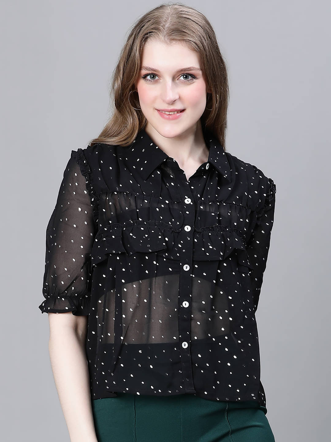 Oxolloxo Women Printed Polyester Shirt ( Black )     			Oxolloxo Women Printed Polyester Shirt ( Black )