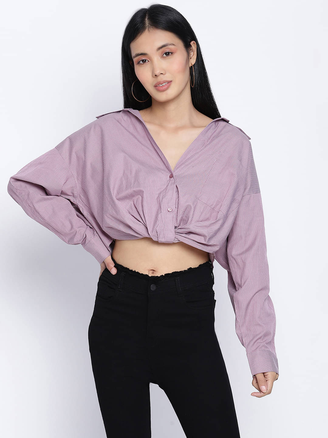 Oxolloxo Women Striped Cotton Shirt ( Purple ) Oxolloxo Women Striped Cotton Shirt ( Purple )