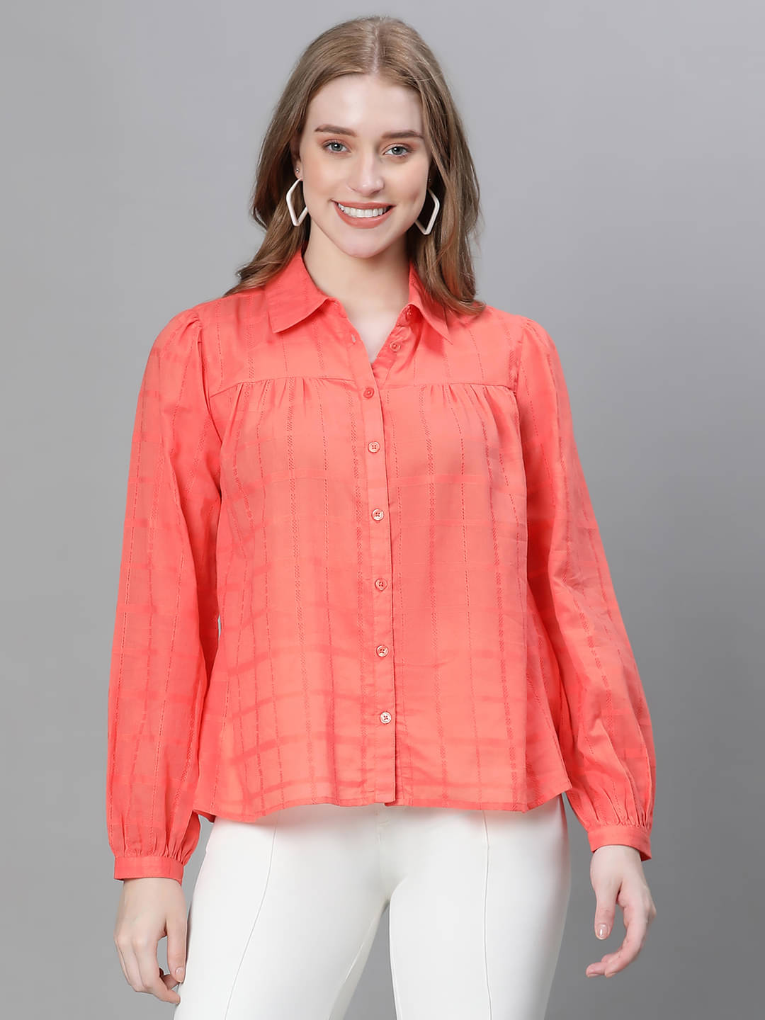 Oxolloxo Women Solid Cotton Shirt ( Red ) Oxolloxo Women Solid Cotton Shirt ( Red )