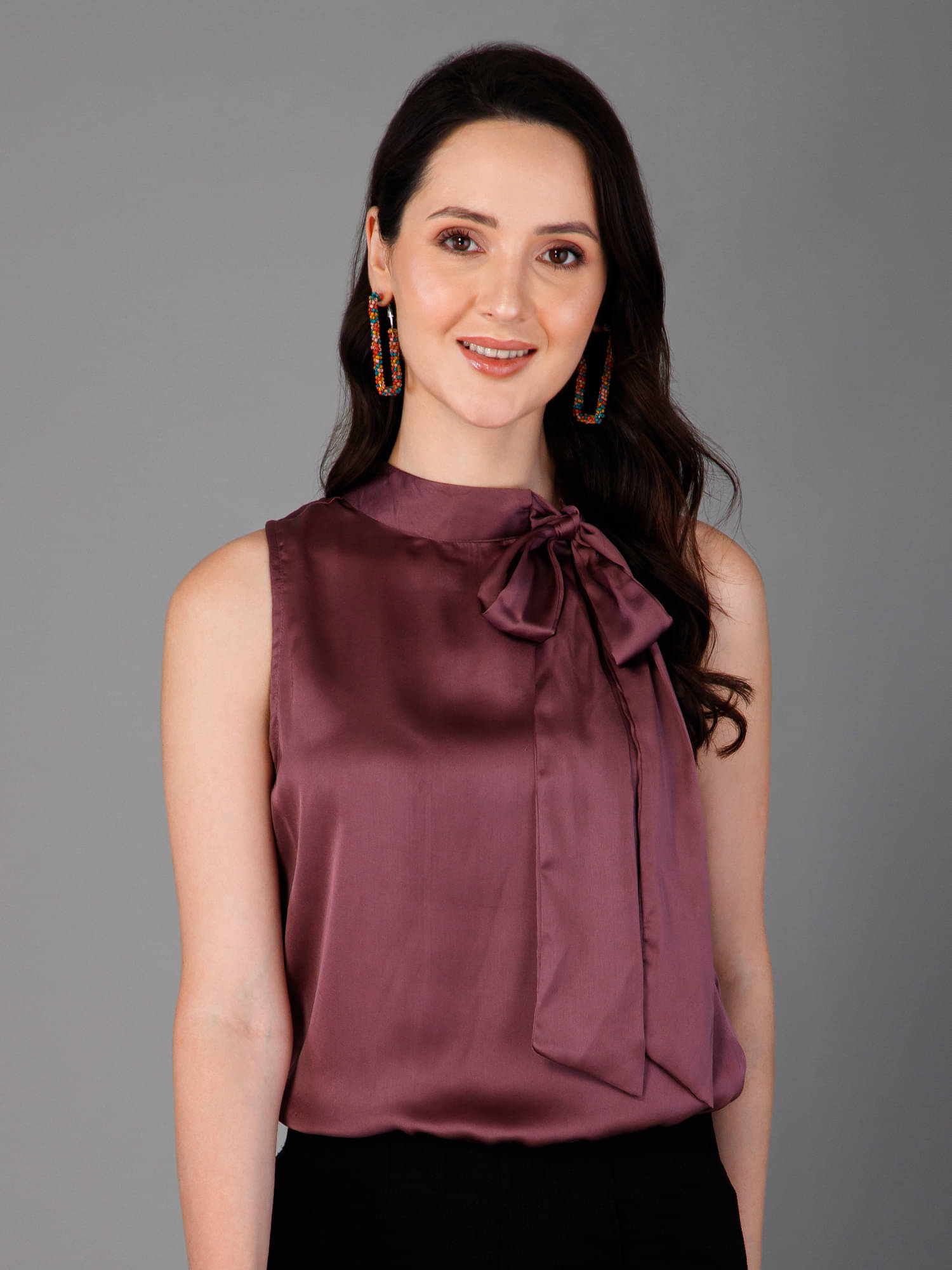 Purys Women's Satin Regular Top ( Wine ) Purys Women's Satin Regular Top ( Wine )