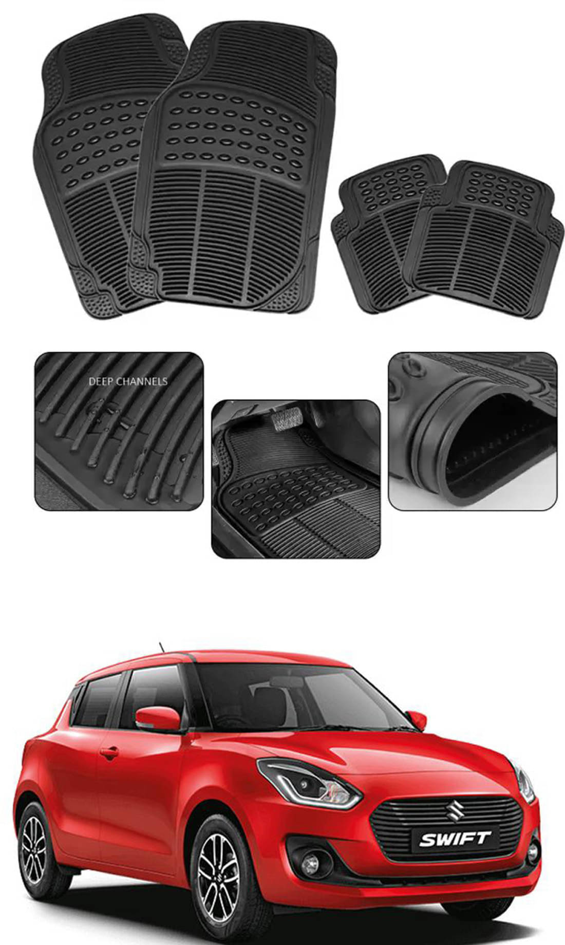     			RONISH Car Rubber Mat (Set Of 4) Foot Mat For Maruti Suzuki Swift