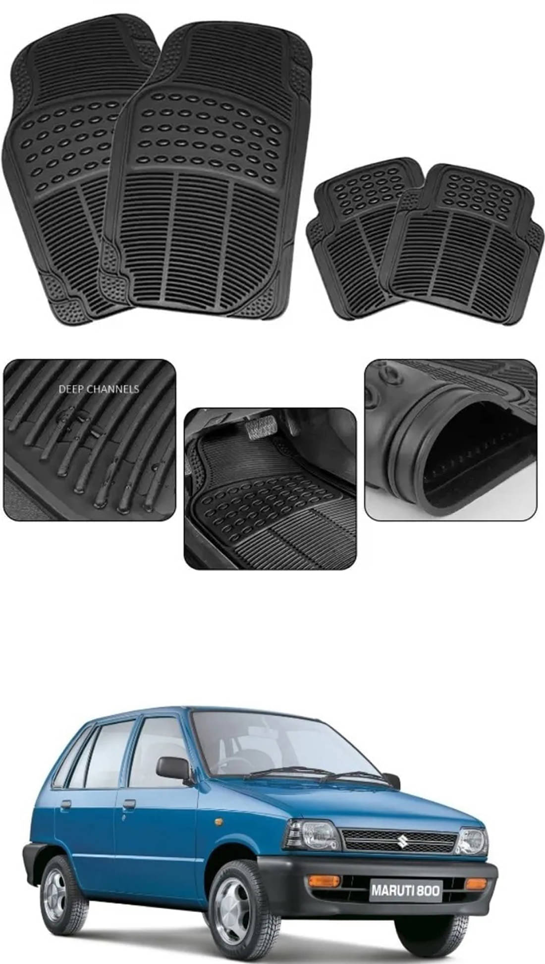 RONISH Car Rubber Mat (Set Of 4) Foot Mat For Maruti Suzuki 800     			RONISH Car Rubber Mat (Set Of 4) Foot Mat For Maruti Suzuki 800