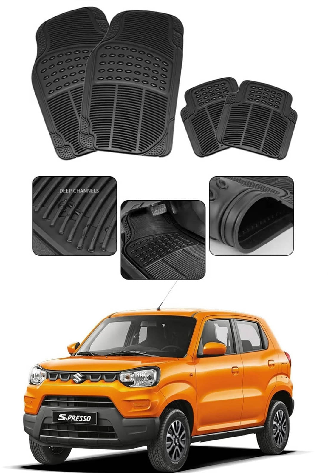     			RONISH Car Rubber Mat (Set Of 4) Foot Mat For Maruti Suzuki S-Presso