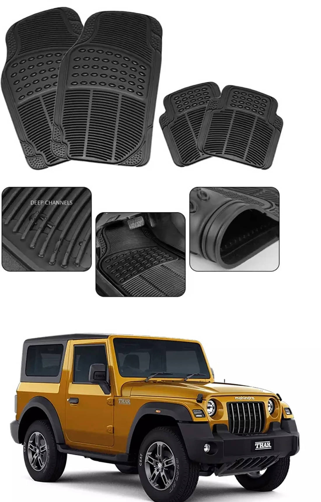     			RONISH Car Rubber Mat (Set Of 4) Foot Mat For Mahindra Thar