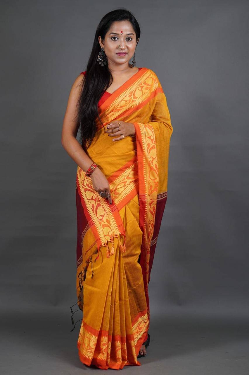 SARADA HANDLOOM Cotton Embellished Saree With Unstitched Blouse Piece ( Yellow ) SARADA HANDLOOM Cotton Embellished Saree With Unstitched Blouse Piece ( Yellow )