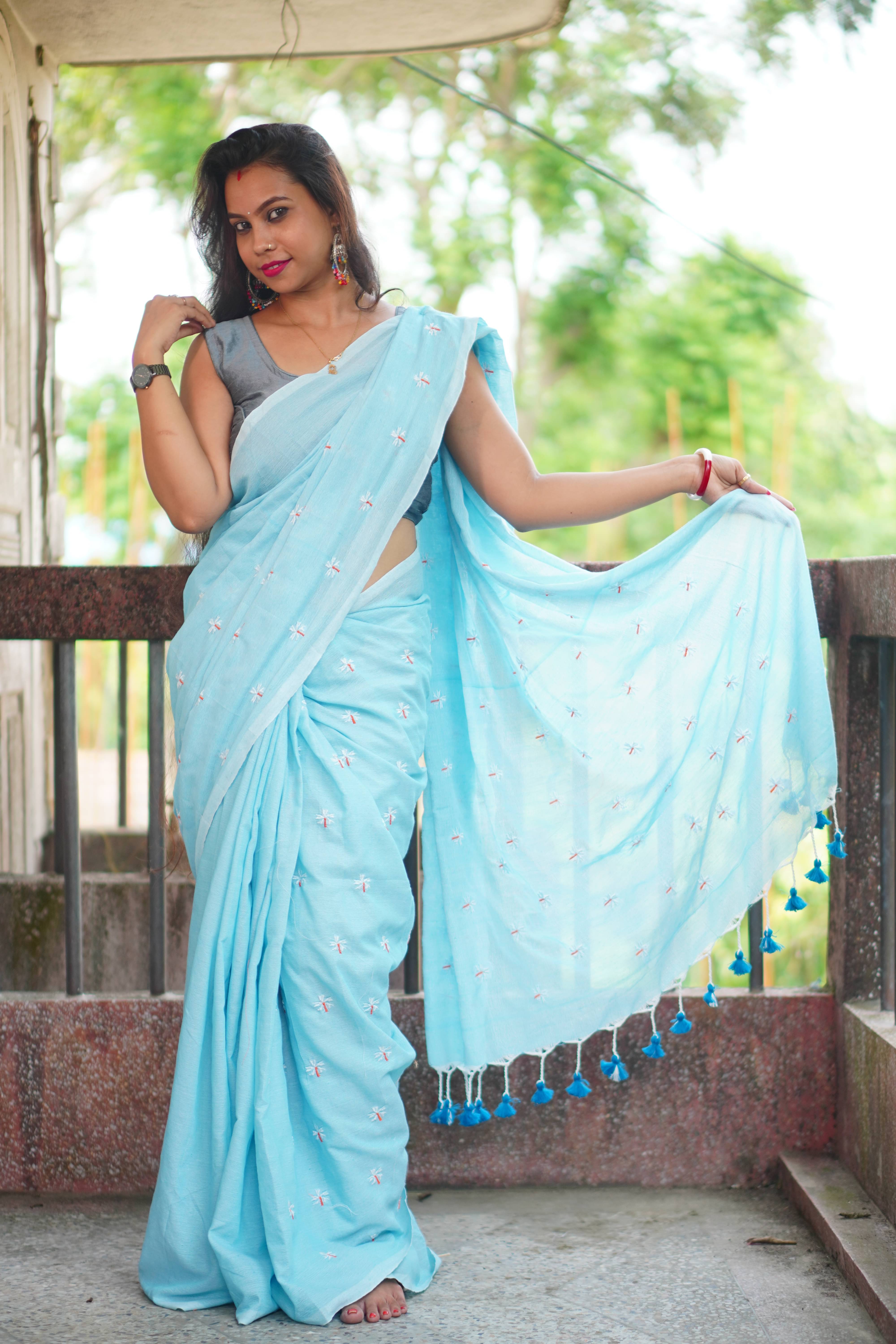 SARADA HANDLOOM Cotton Embroidered Saree With Unstitched Blouse Piece ( SkyBlue ) SARADA HANDLOOM Cotton Embroidered Saree With Unstitched Blouse Piece ( SkyBlue )