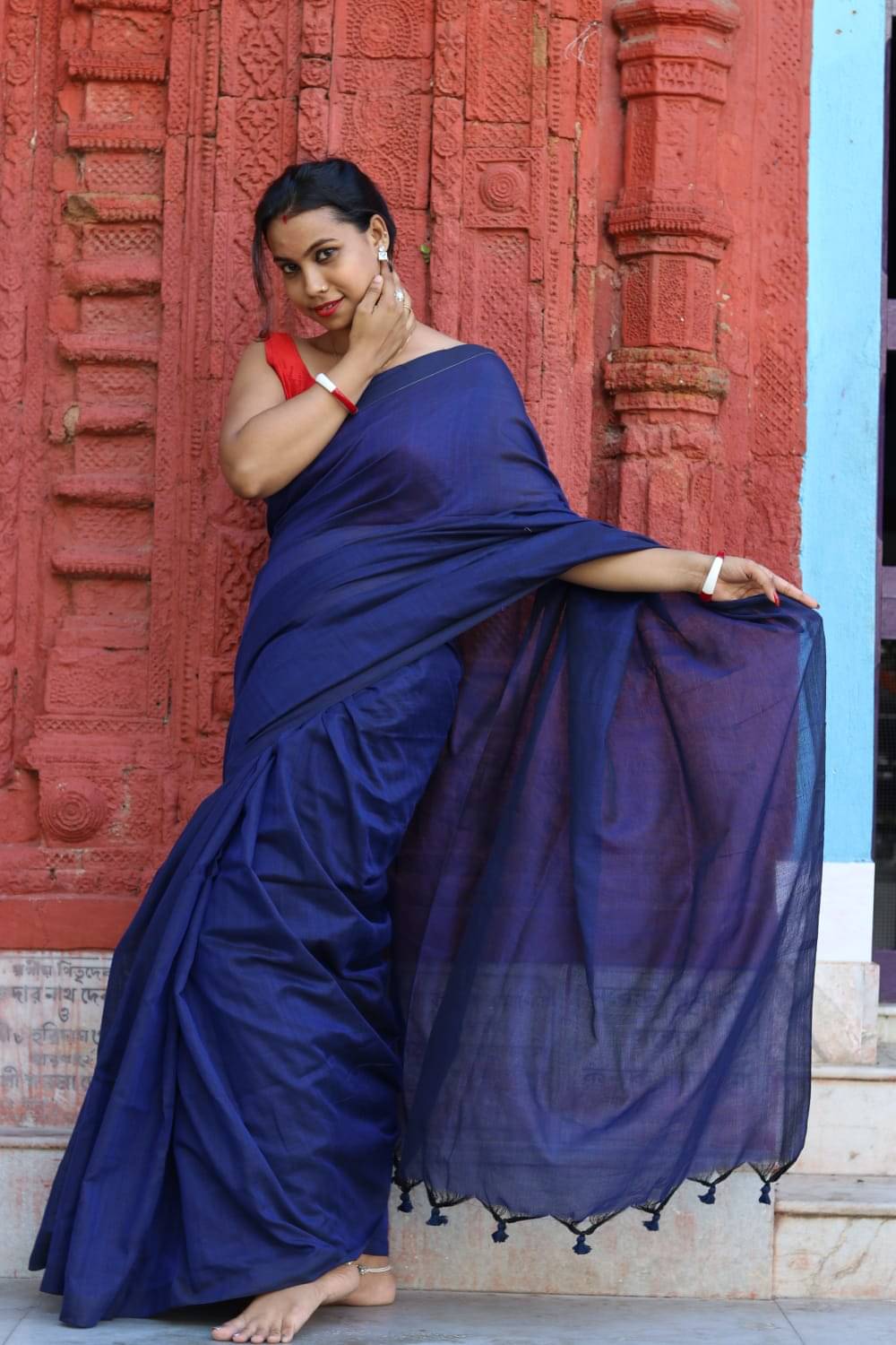     			SARADA HANDLOOM Cotton Solid Saree With Unstitched Blouse Piece ( Blue )