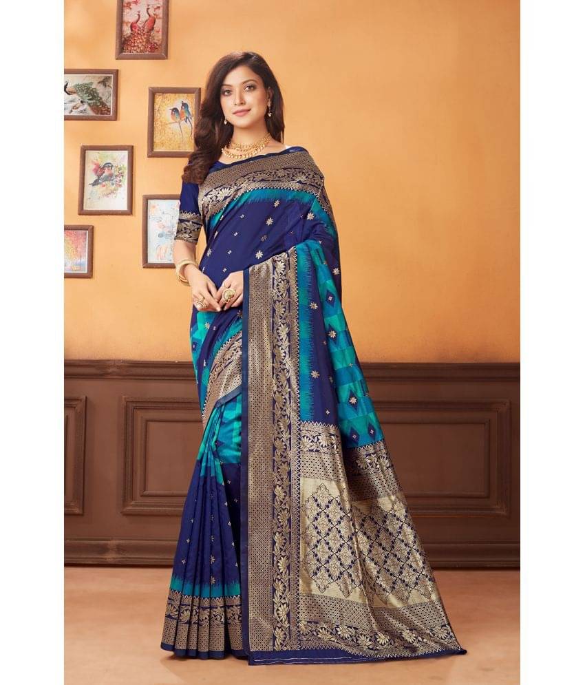 SARIK FASHION Banarasi Silk Embroidered Saree With Unstitched Blouse Piece ( Blue ) SARIK FASHION Banarasi Silk Embroidered Saree With Unstitched Blouse Piece ( Blue )