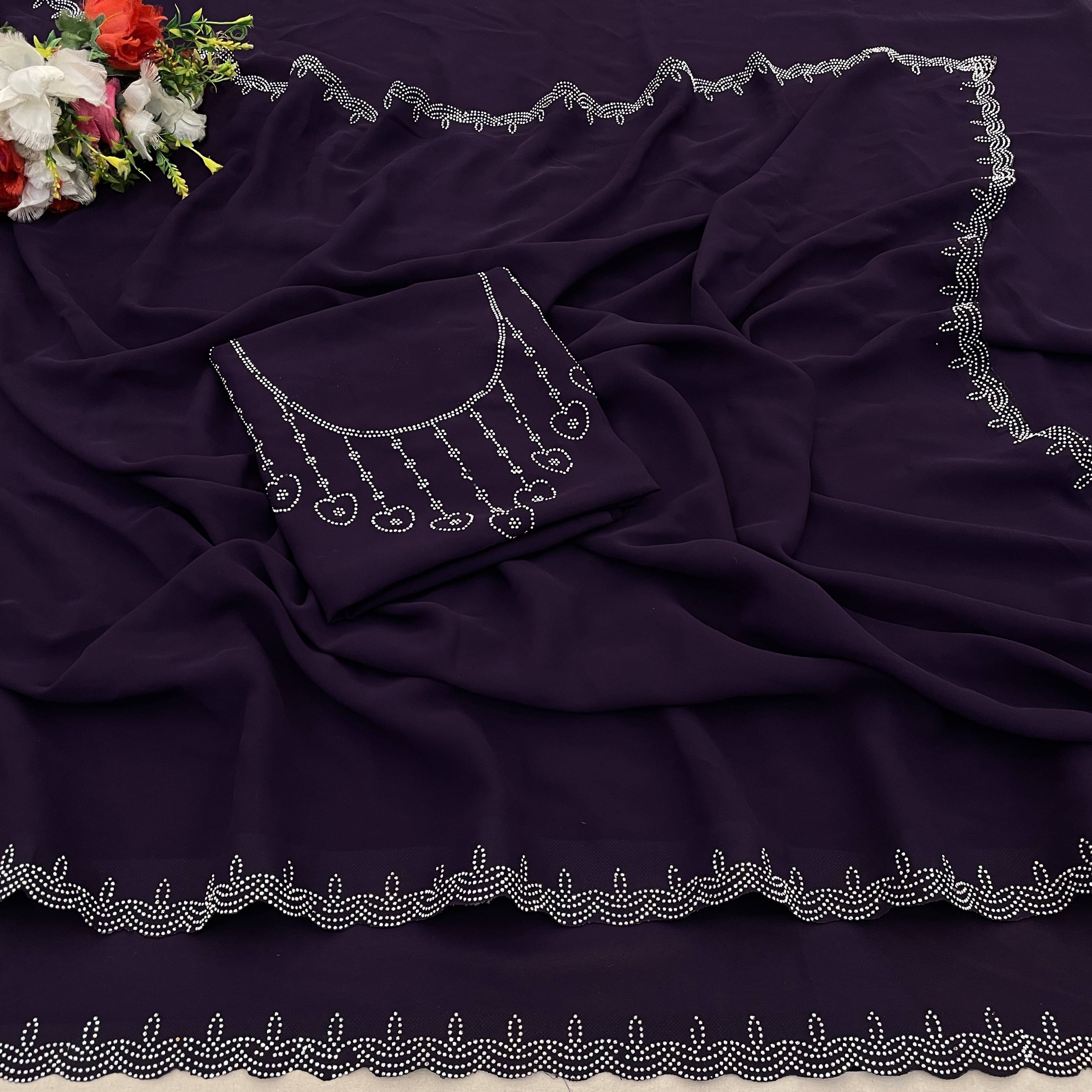 Sanjana Silks Georgette Embellished Saree With Unstitched Blouse Piece ( Purple ) Sanjana Silks Georgette Embellished Saree With Unstitched Blouse Piece ( Purple )
