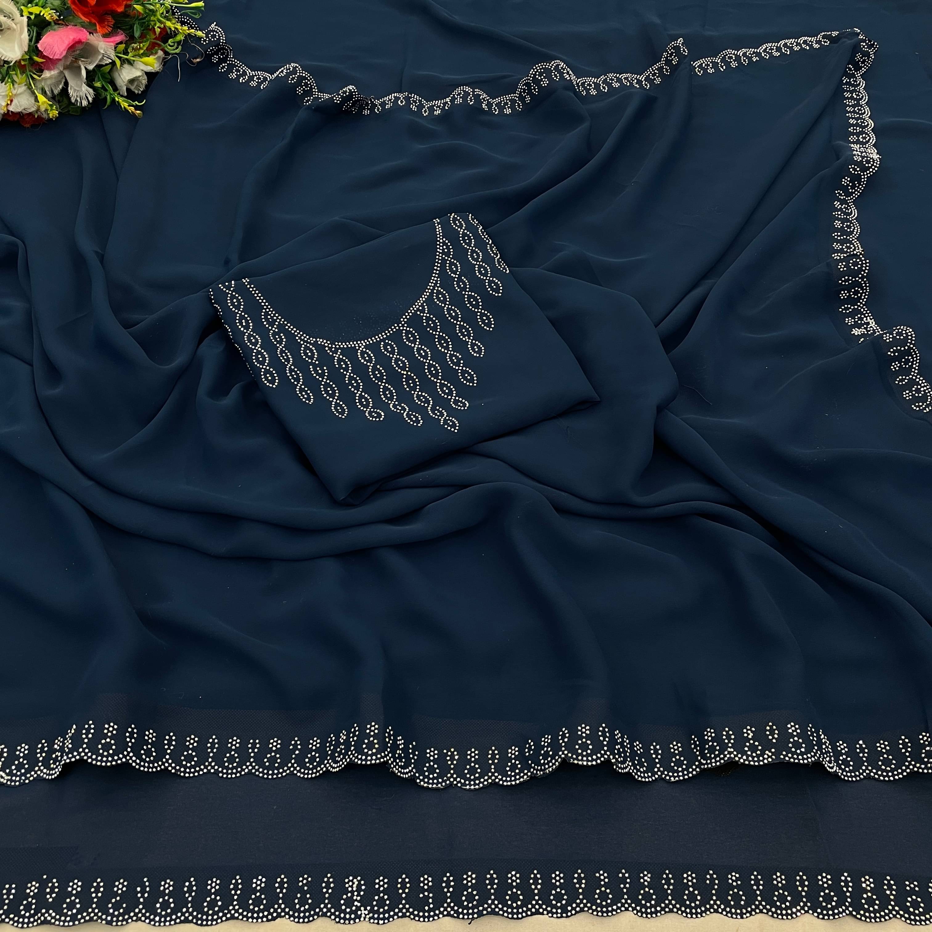 Sanjana Silks Georgette Embellished Saree With Unstitched Blouse Piece ( Navy Blue ) Sanjana Silks Georgette Embellished Saree With Unstitched Blouse Piece ( Navy Blue )