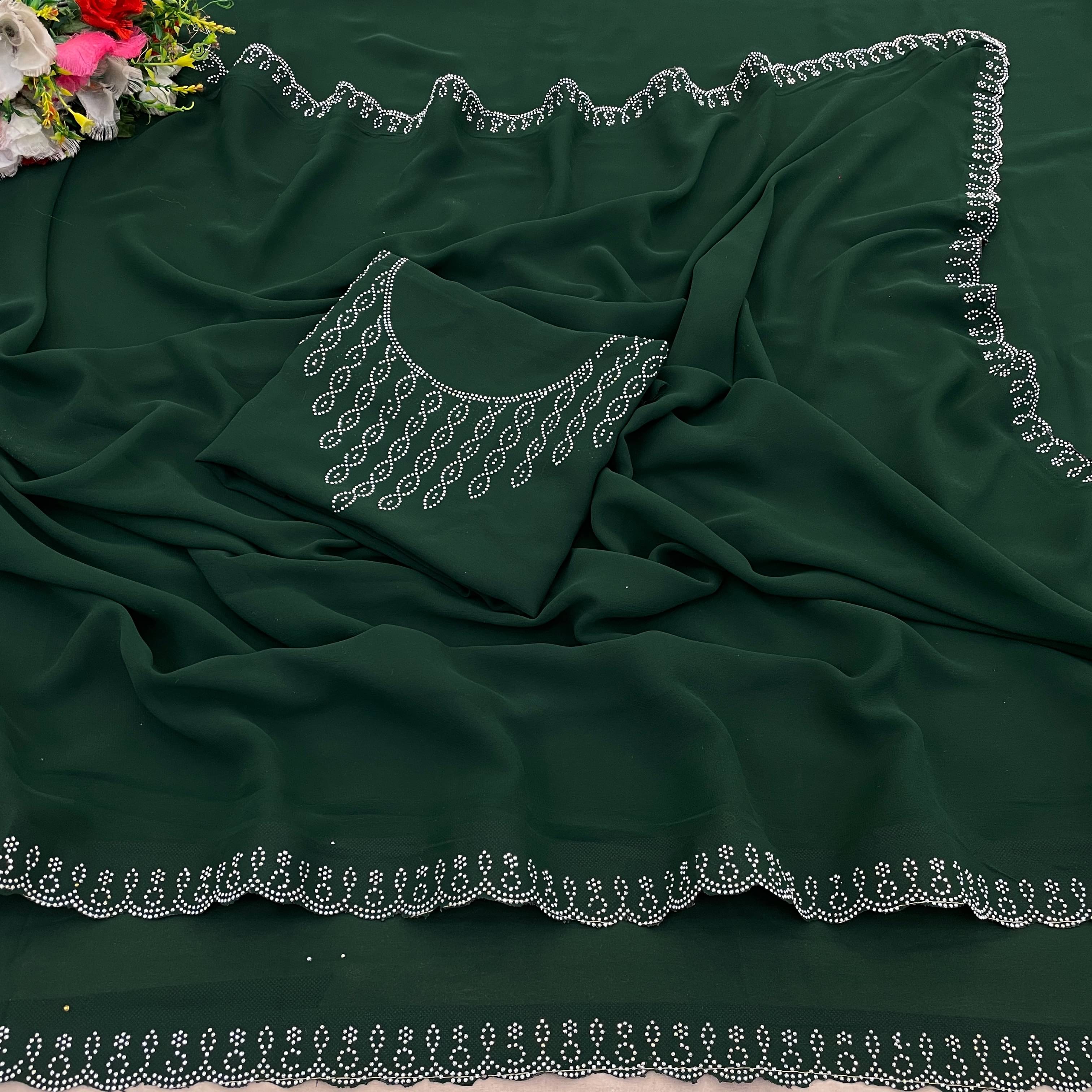 Sanjana Silks Georgette Embellished Saree With Unstitched Blouse Piece ( Green )     			Sanjana Silks Georgette Embellished Saree With Unstitched Blouse Piece ( Green )