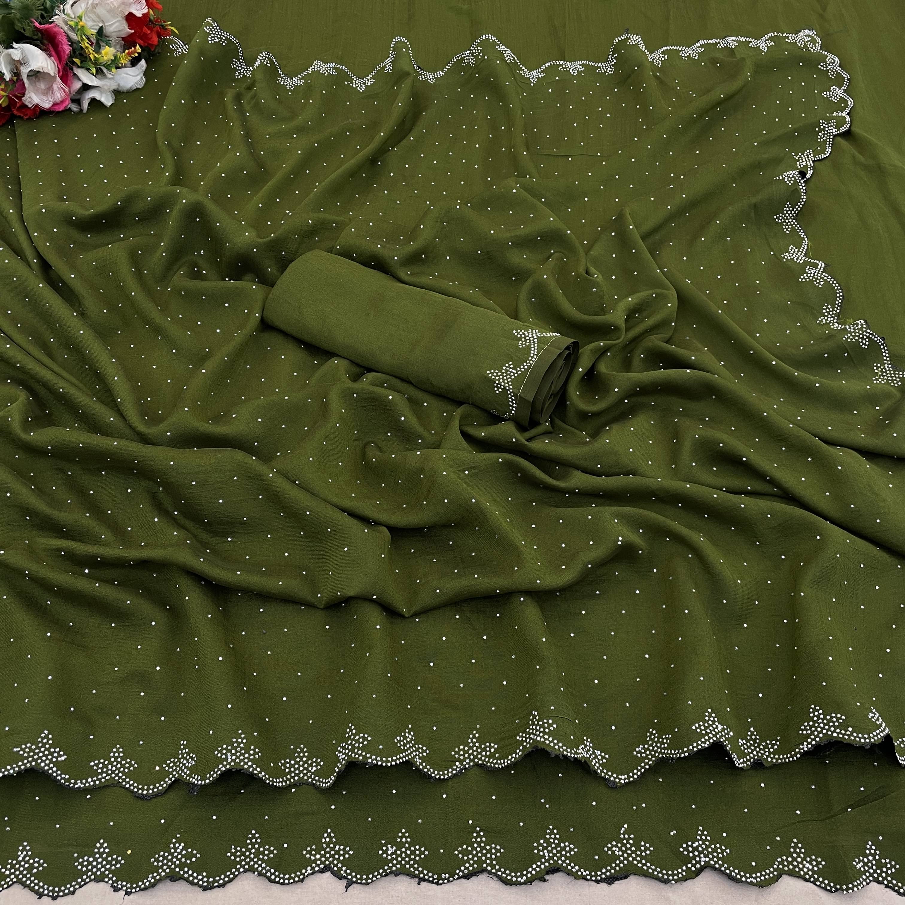 Sanjana Silks Silk Embellished Saree With Unstitched Blouse Piece ( Green ) Sanjana Silks Silk Embellished Saree With Unstitched Blouse Piece ( Green )