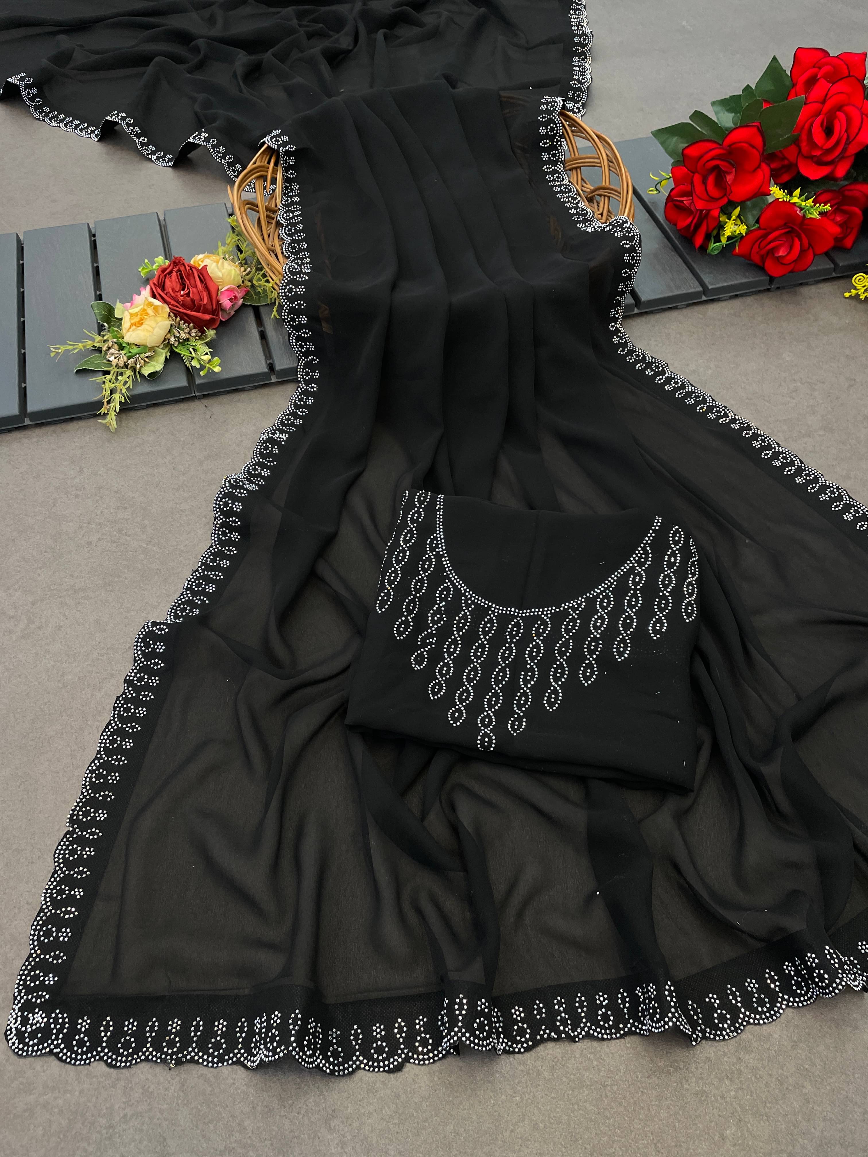Sanwariya Silk Georgette Embellished Saree With Unstitched Blouse Piece ( Black )     			Sanwariya Silk Georgette Embellished Saree With Unstitched Blouse Piece ( Black )