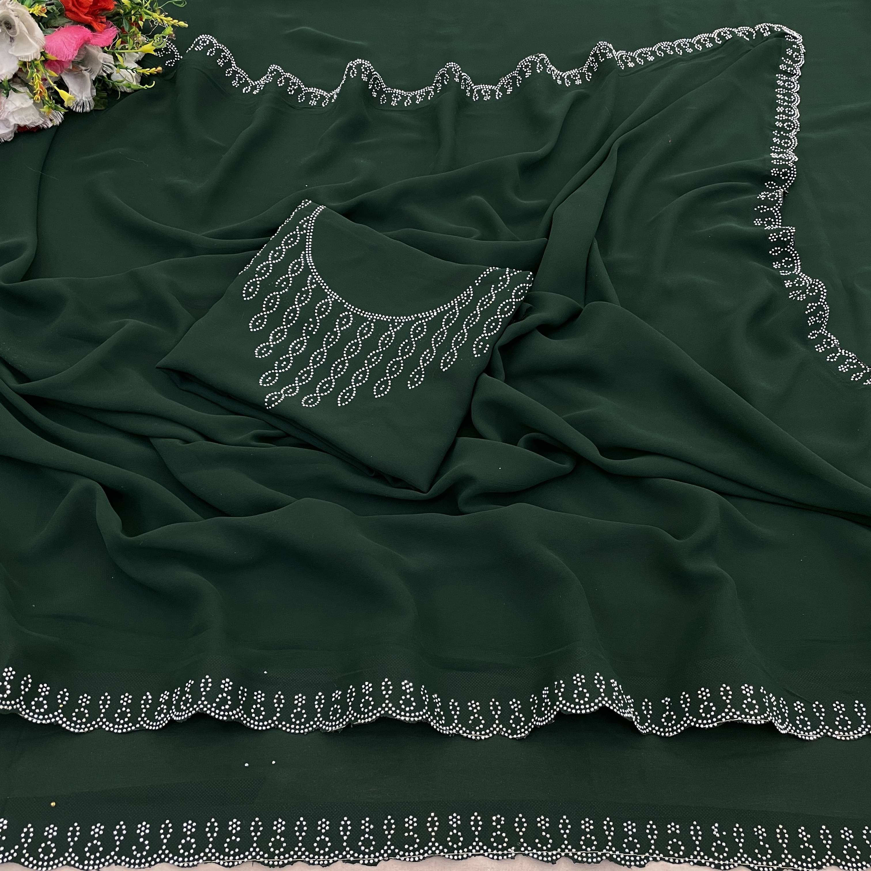 Sanwariya Silk Georgette Embellished Saree With Unstitched Blouse Piece ( Green ) Sanwariya Silk Georgette Embellished Saree With Unstitched Blouse Piece ( Green )