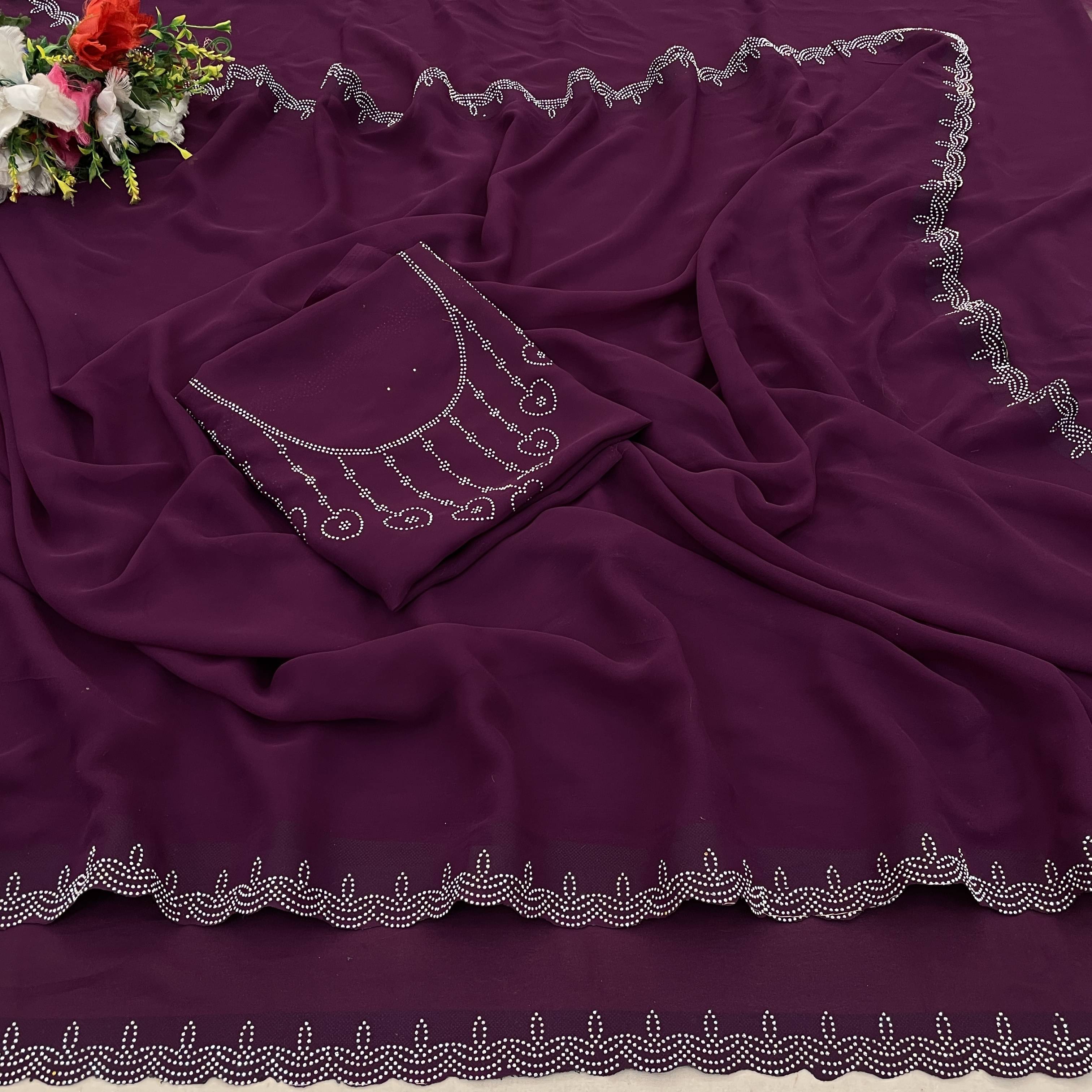 Sanwariya Silk Georgette Embellished Saree With Unstitched Blouse Piece ( Wine )     			Sanwariya Silk Georgette Embellished Saree With Unstitched Blouse Piece ( Wine )