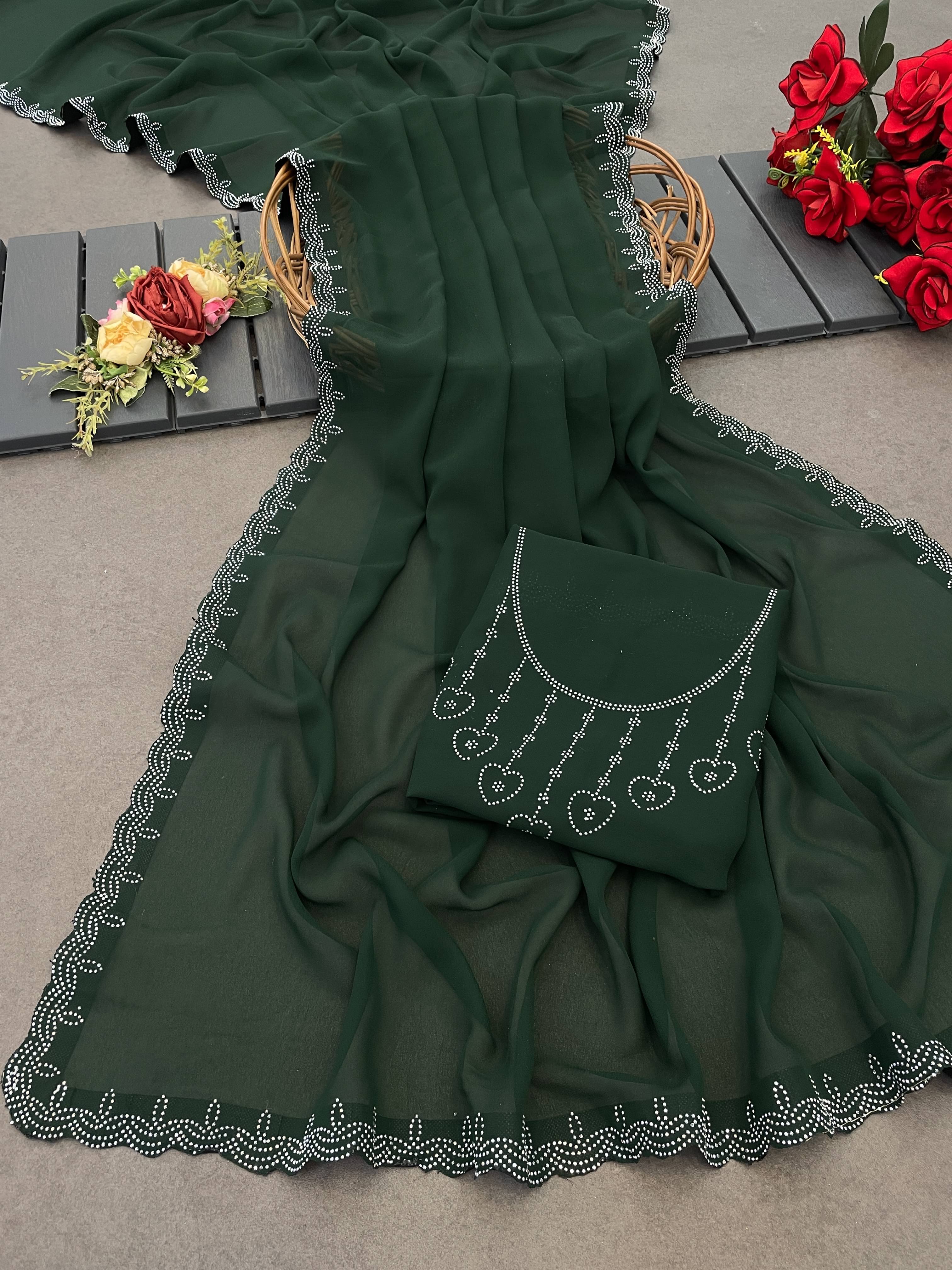     			Sanwariya Silk Georgette Embellished Saree With Unstitched Blouse Piece ( Green )