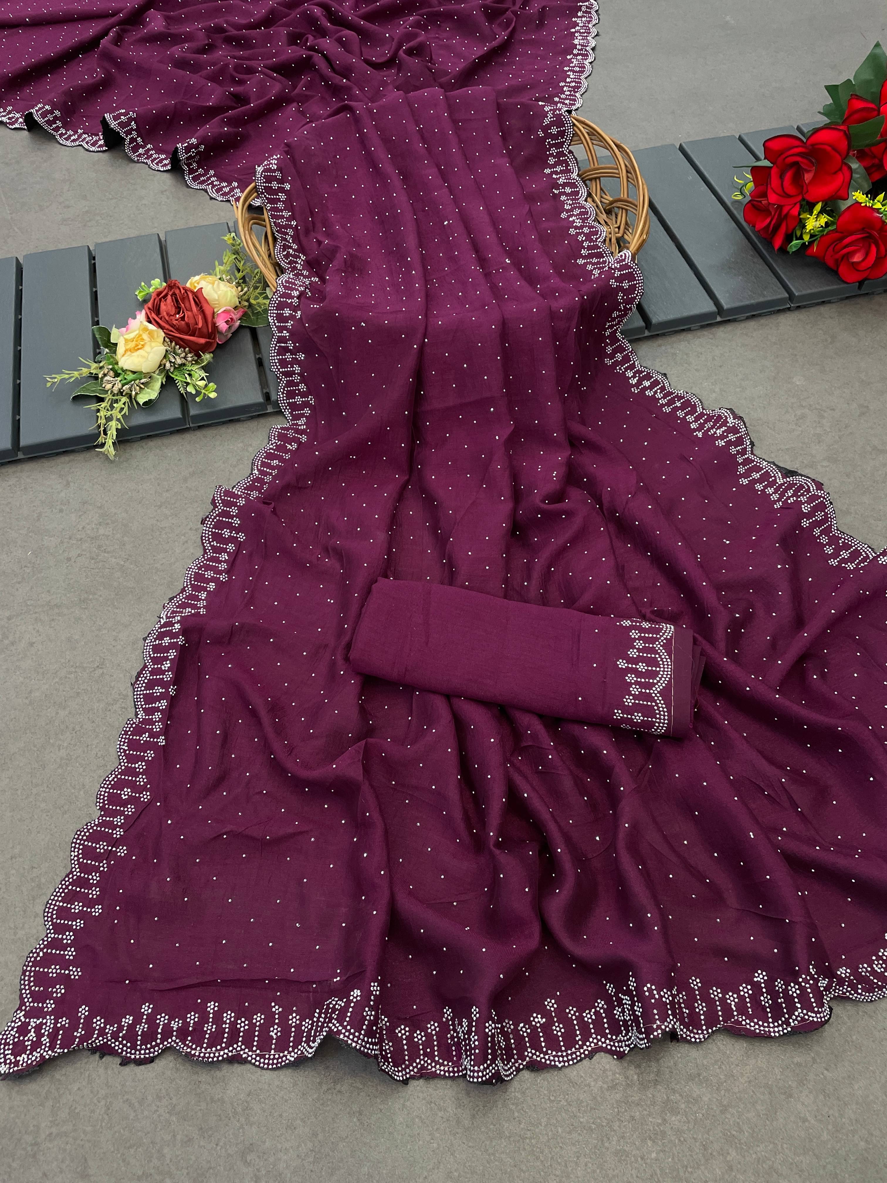 Sanwariya Silk Silk Embellished Saree With Unstitched Blouse Piece ( Wine ) Sanwariya Silk Silk Embellished Saree With Unstitched Blouse Piece ( Wine )