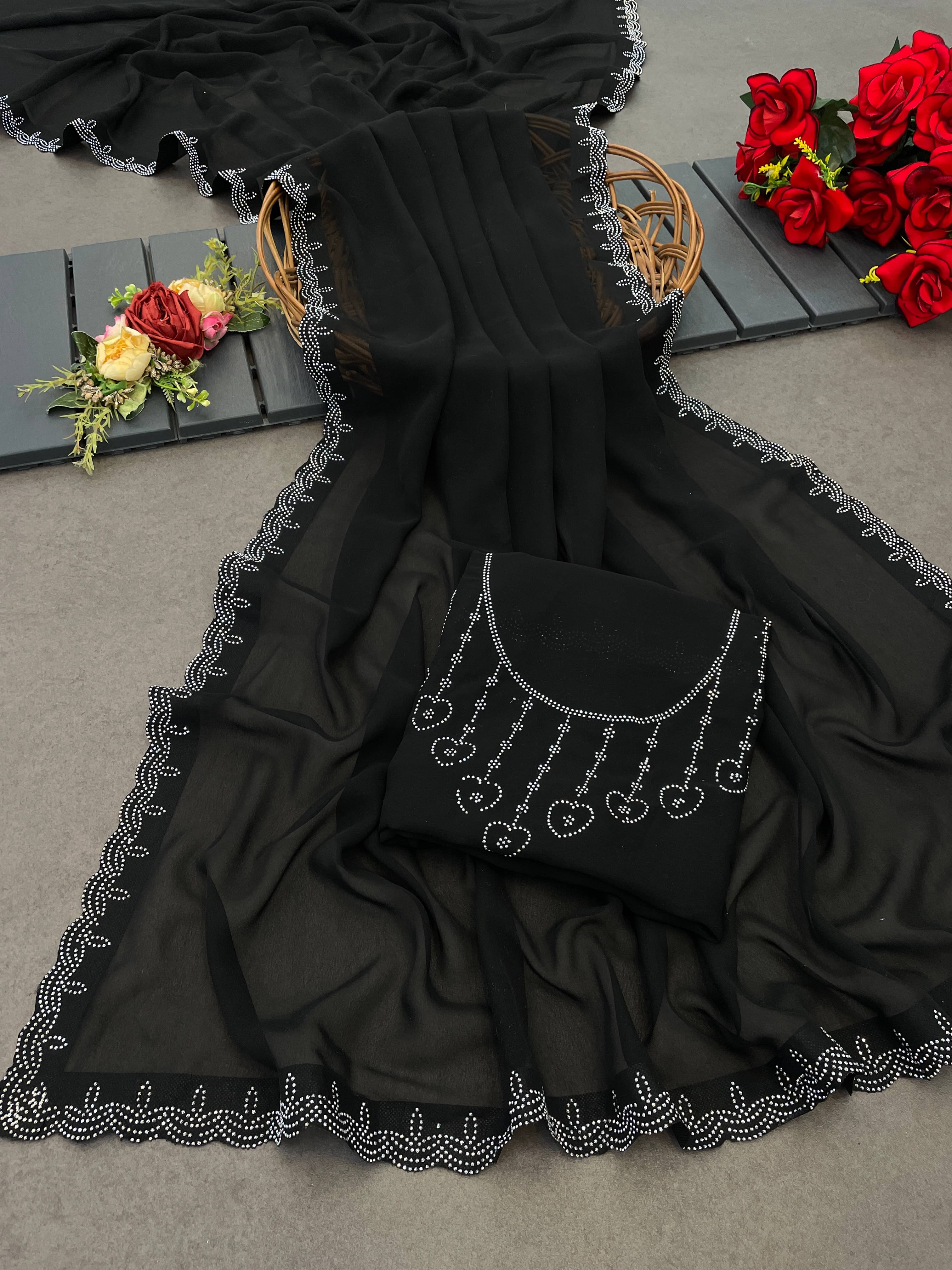 Sitanjali Georgette Embellished Saree With Unstitched Blouse Piece ( Black ) Sitanjali Georgette Embellished Saree With Unstitched Blouse Piece ( Black )