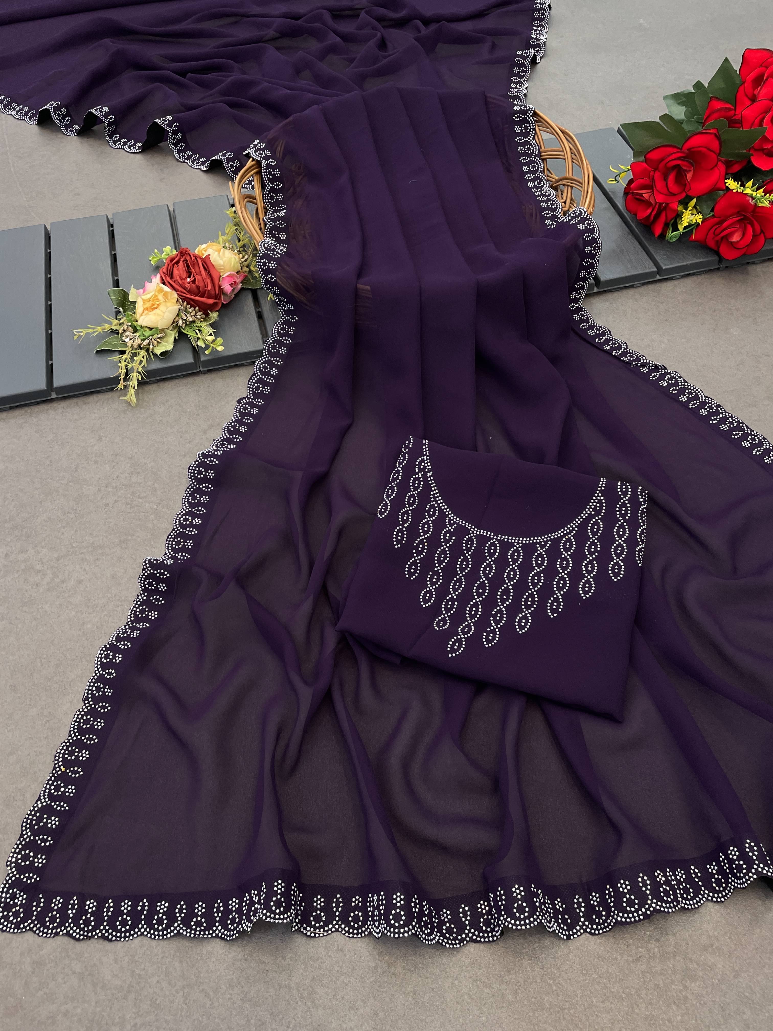 Sitanjali Georgette Embellished Saree With Unstitched Blouse Piece ( Purple ) Sitanjali Georgette Embellished Saree With Unstitched Blouse Piece ( Purple )
