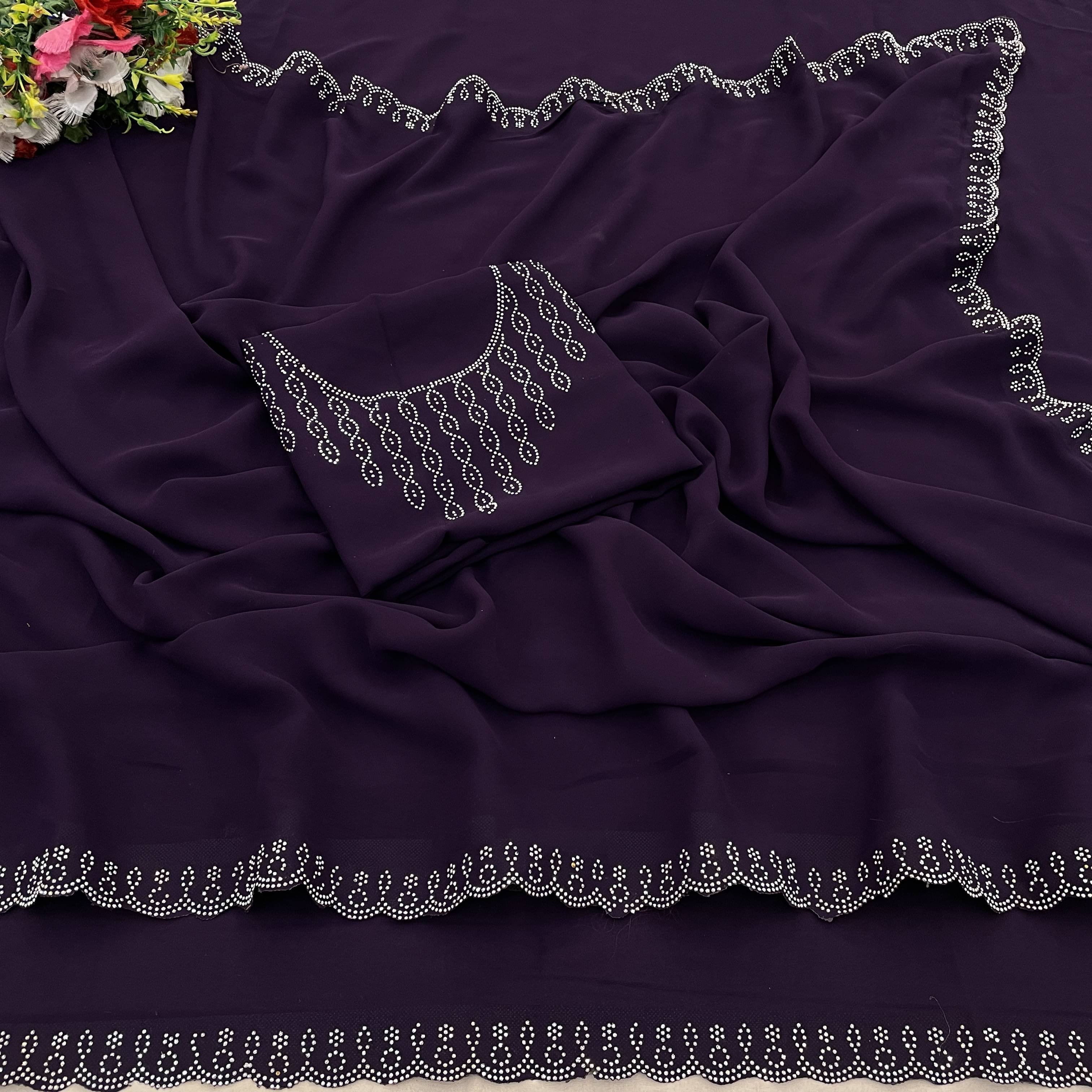 Sitanjali Georgette Embellished Saree With Unstitched Blouse Piece ( Purple ) Sitanjali Georgette Embellished Saree With Unstitched Blouse Piece ( Purple )
