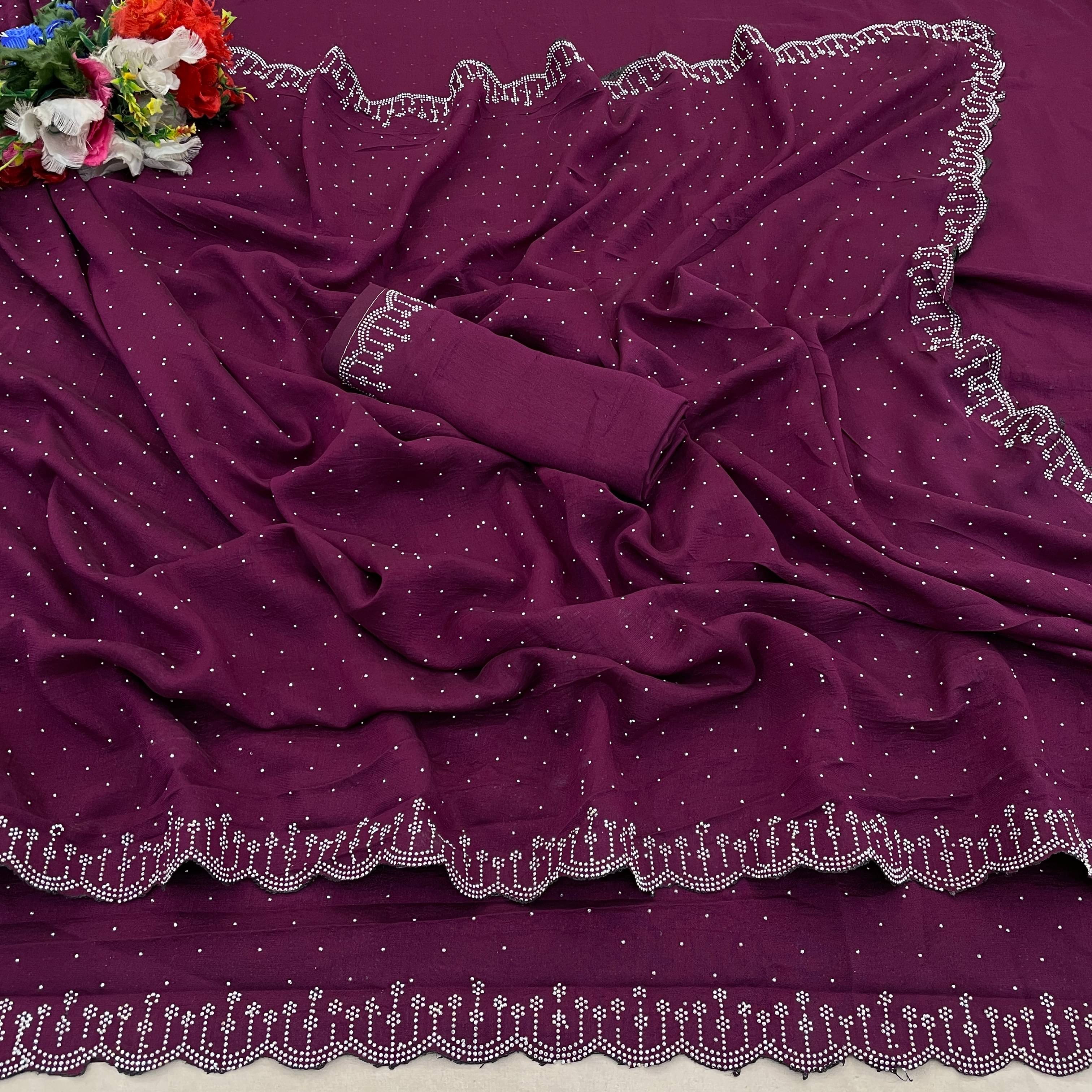 Sitanjali Silk Embellished Saree With Unstitched Blouse Piece ( Wine ) Sitanjali Silk Embellished Saree With Unstitched Blouse Piece ( Wine )