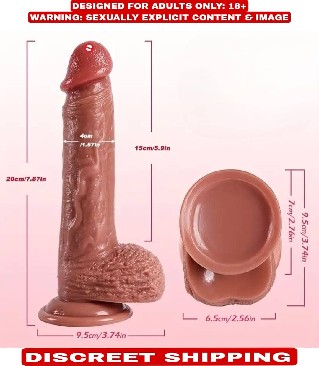 Super Premium Quality Suction Base 7 Inch Pink Head Skin Dildo For Women By Kamahouse