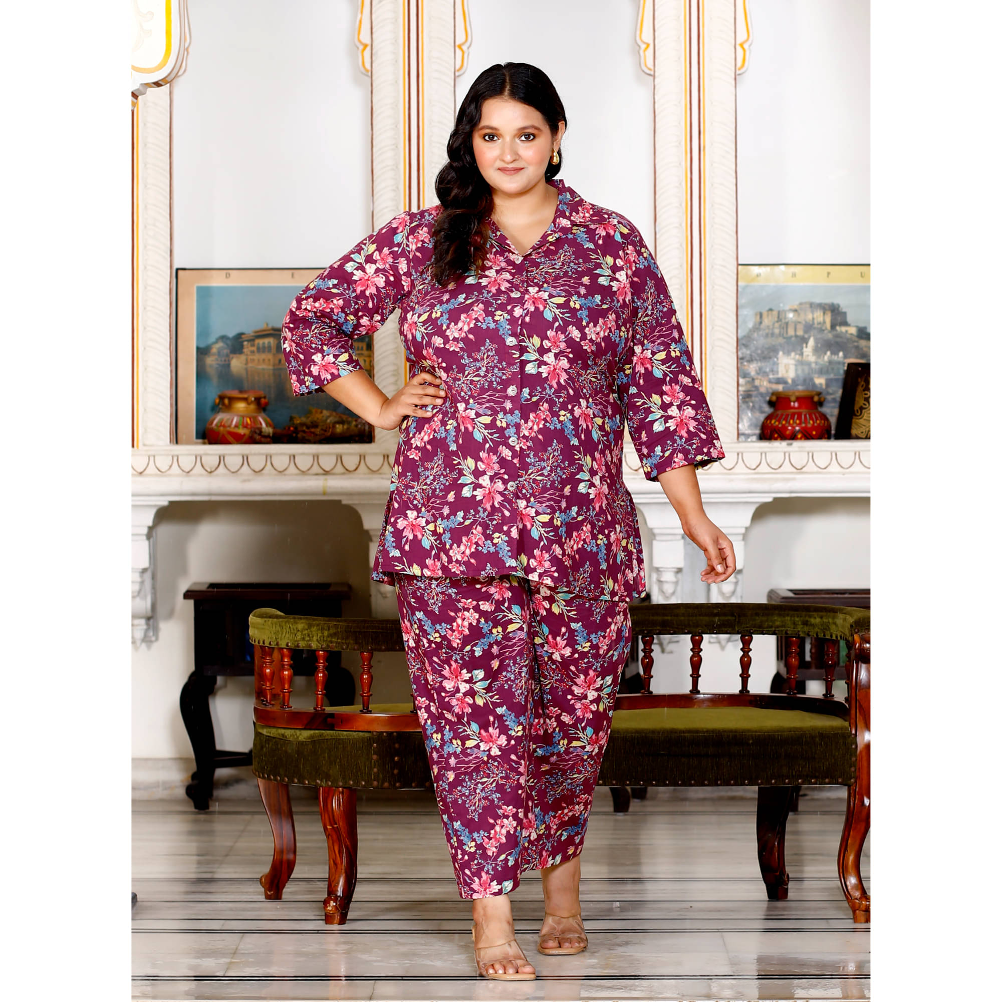     			Swasti Women Printed Shirt With Palazzos Co-Ord Set ( Purple )