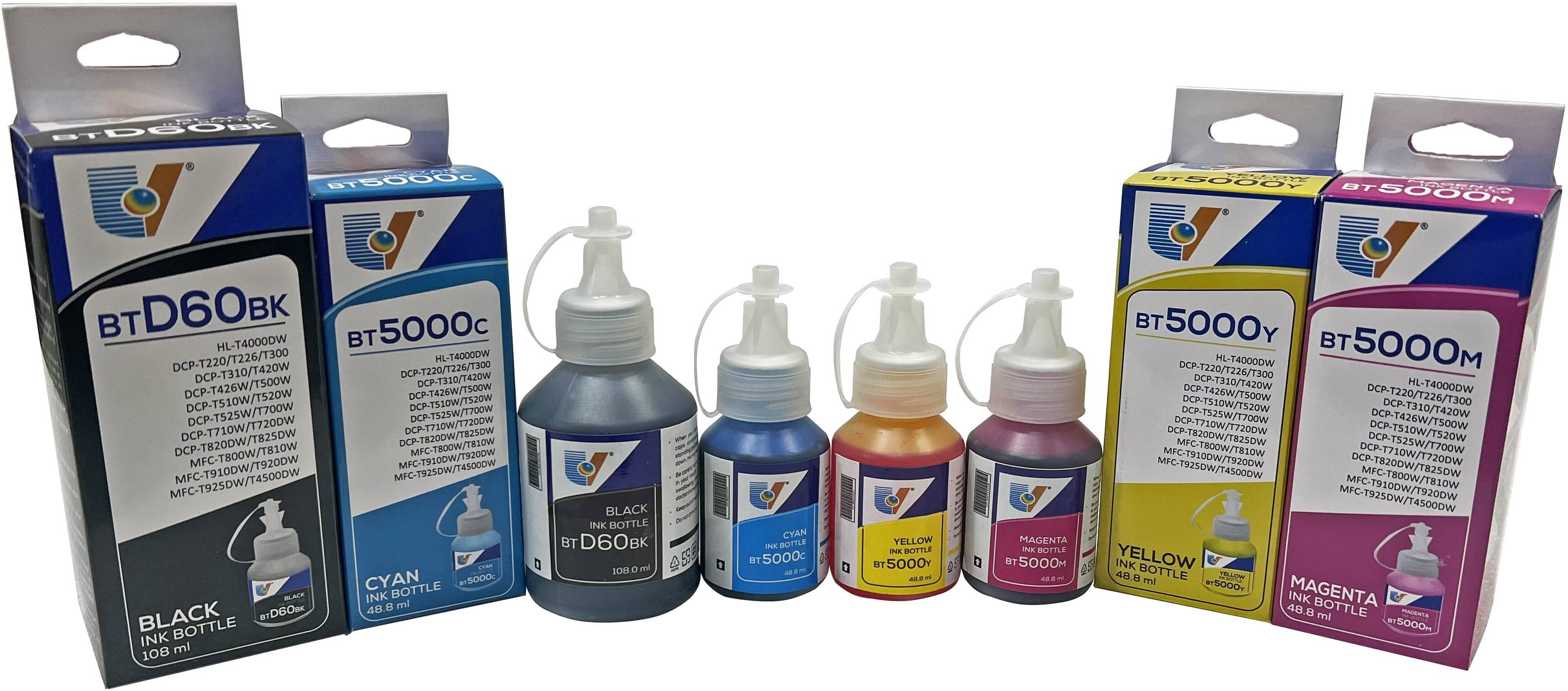     			UV INFOTECH T300 Multicolor Ink 254ml Pack of 5 Compatible for T Series BT6000BK & BT5000 Printers (1x108ml, 3x48.8ml)