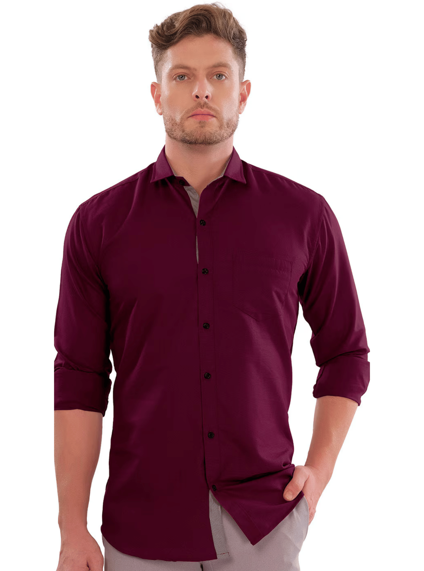     			VERTUSY Cotton Blend Regular Fit Solids Full Sleeves Men's Casual Shirt - Maroon ( Pack of 1 )
