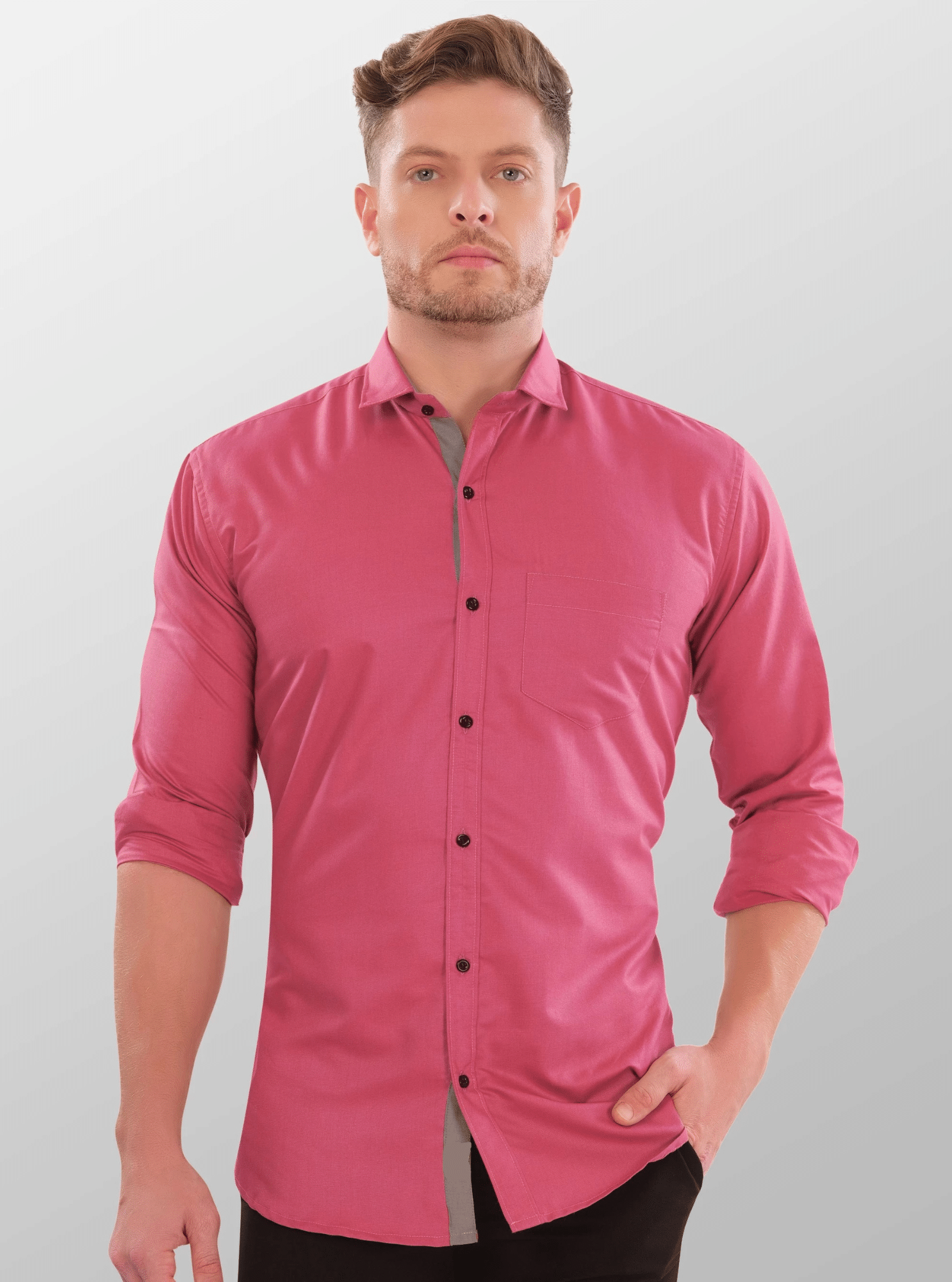     			VERTUSY Cotton Blend Regular Fit Solids Full Sleeves Men's Casual Shirt - Pink ( Pack of 1 )