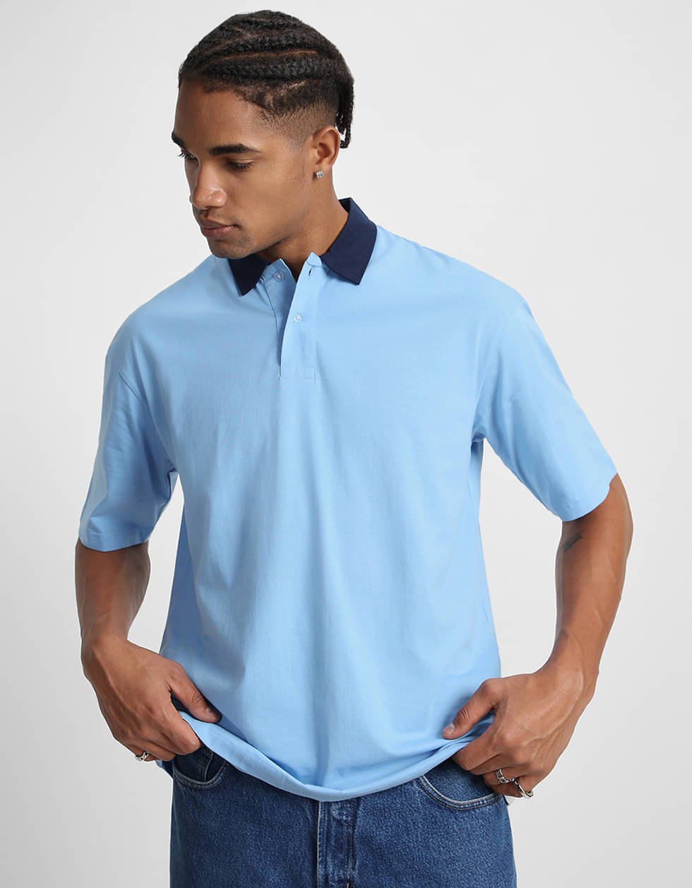     			Veirdo Pack of 1 Cotton Oversized Fit Solid Half Sleeves Men's Polo T Shirt ( Aqua )