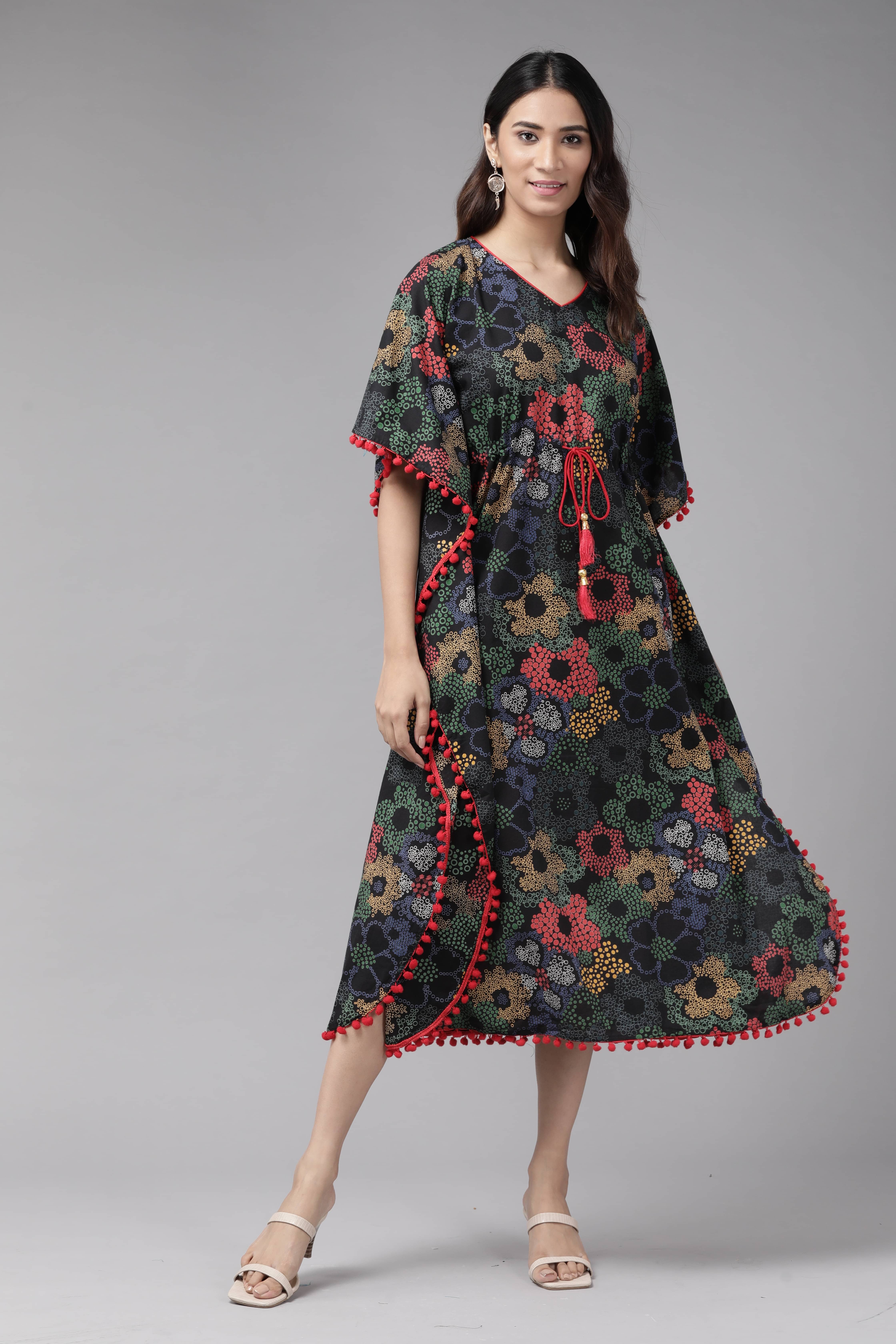 Yash Gallery Women Cotton Printed Kaftan ( Black )     			Yash Gallery Women Cotton Printed Kaftan ( Black )