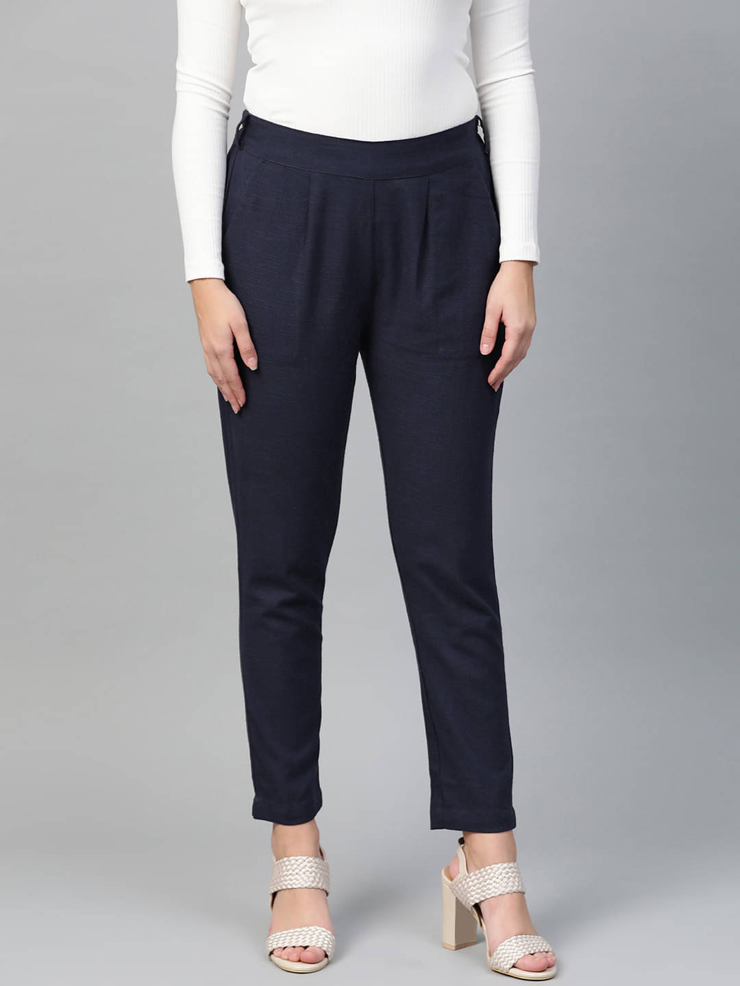     			Yash Gallery Pack of 1 Cotton Regular Women's Casual Pants ( Blue )