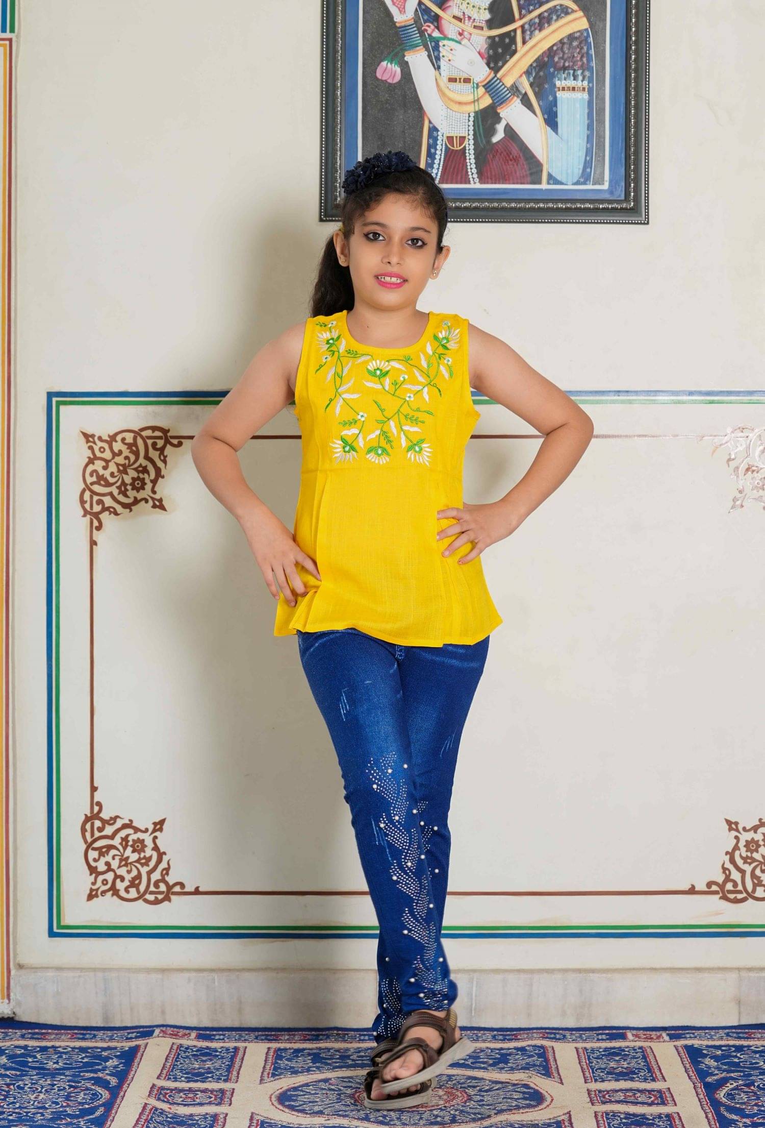     			Yash Gallery Pack of 1 Girls Rayon Top ( Yellow )