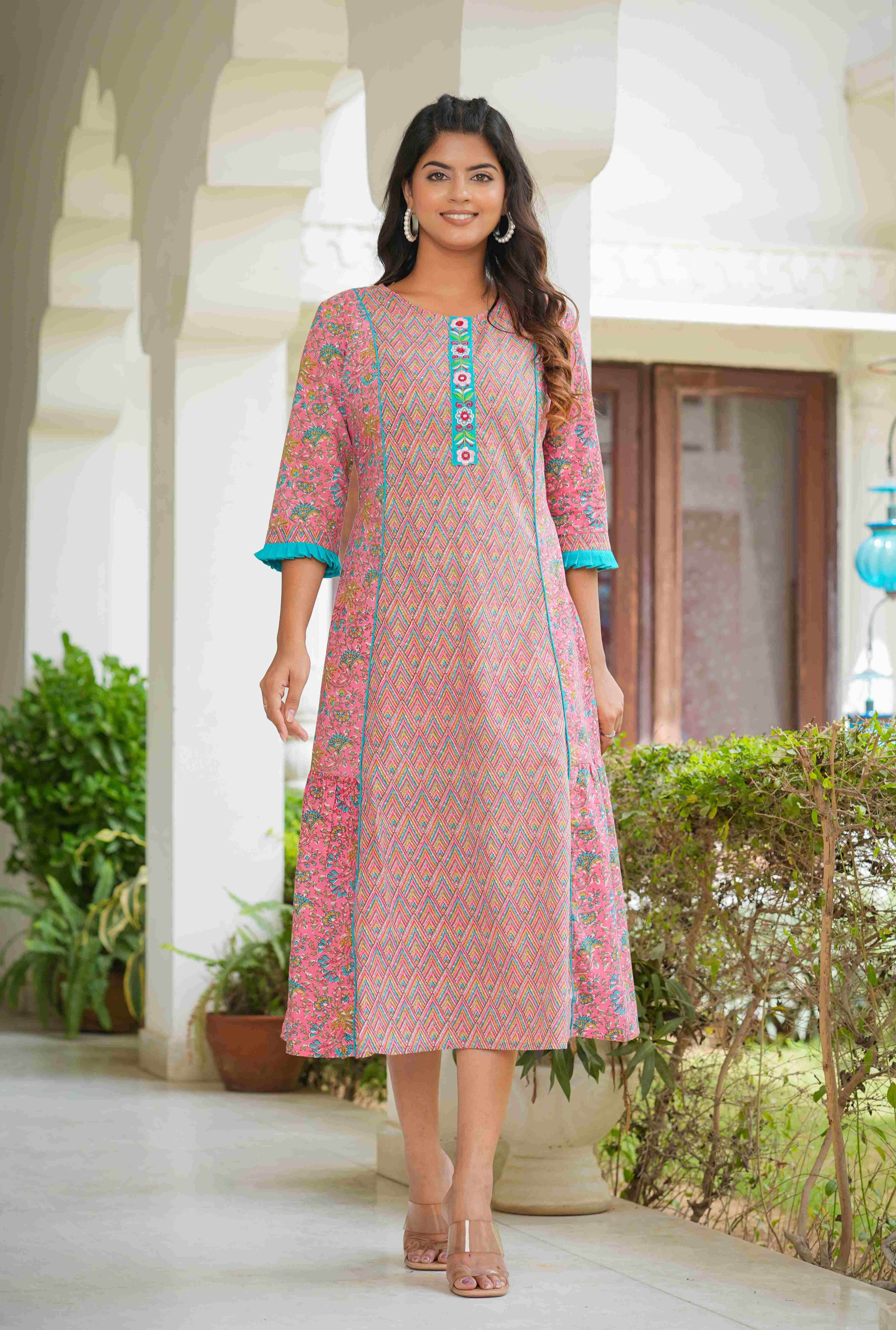 Yash Gallery Pack of 1 Cotton Printed A-line Women's Kurti - ( Pink ) Yash Gallery Pack of 1 Cotton Printed A-line Women's Kurti - ( Pink )