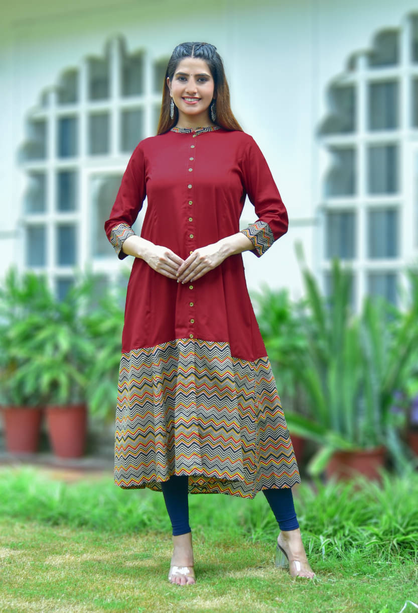     			Yash Gallery Pack of 1 Cotton Printed A-line Women's Kurti - ( Maroon )