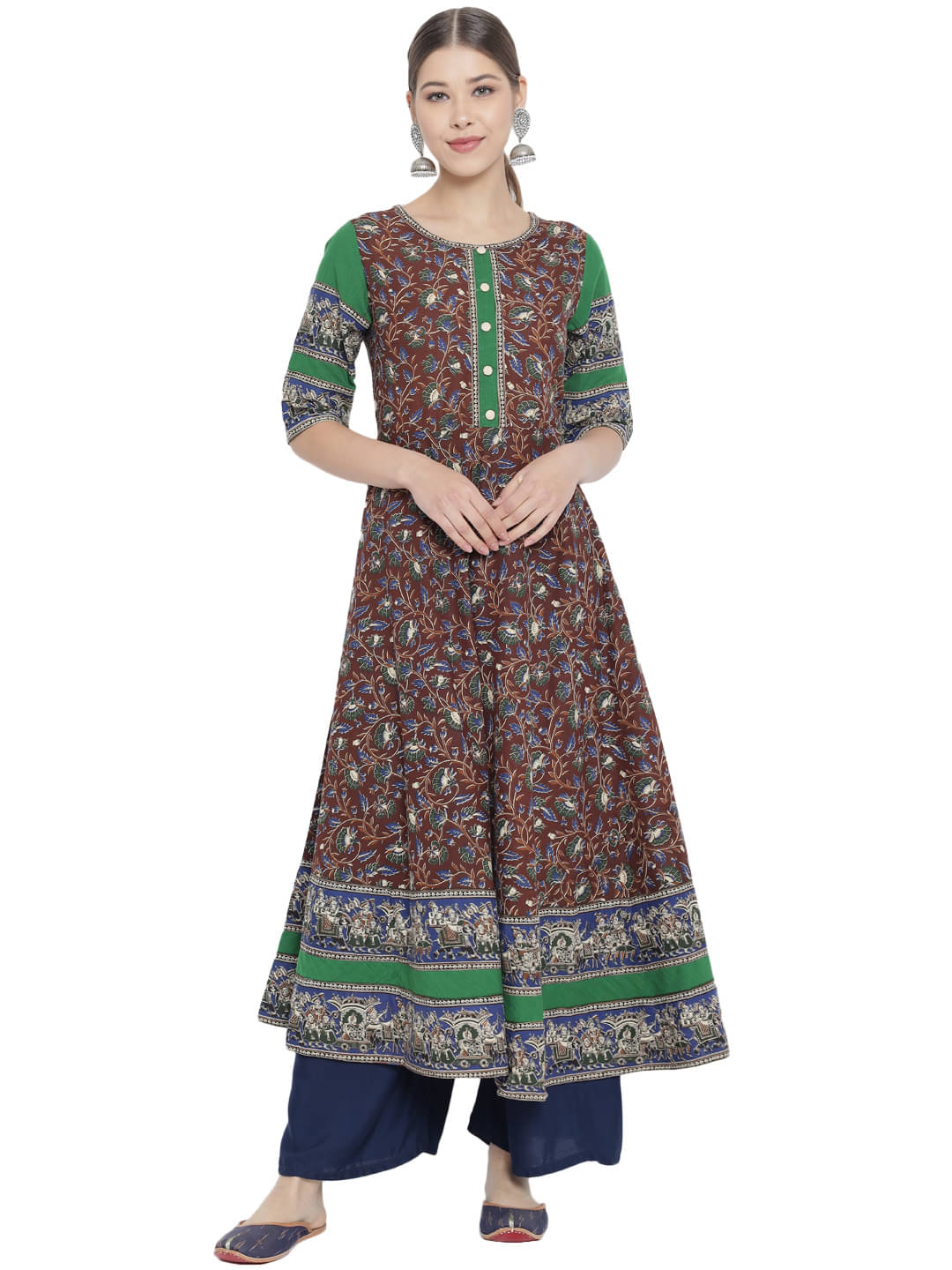Yash Gallery Pack of 1 Cotton Printed Anarkali Women's Kurti - ( Multicolor ) Yash Gallery Pack of 1 Cotton Printed Anarkali Women's Kurti - ( Multicolor )