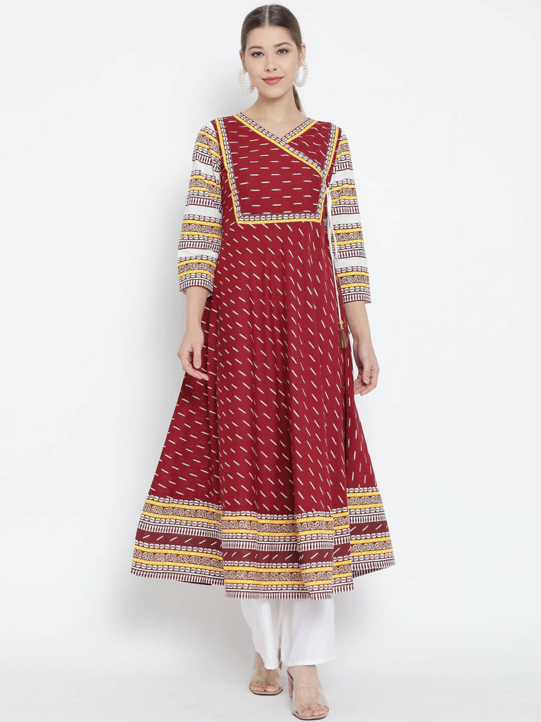 Yash Gallery Pack of 1 Cotton Printed Anarkali Women's Kurti - ( Maroon ) Yash Gallery Pack of 1 Cotton Printed Anarkali Women's Kurti - ( Maroon )
