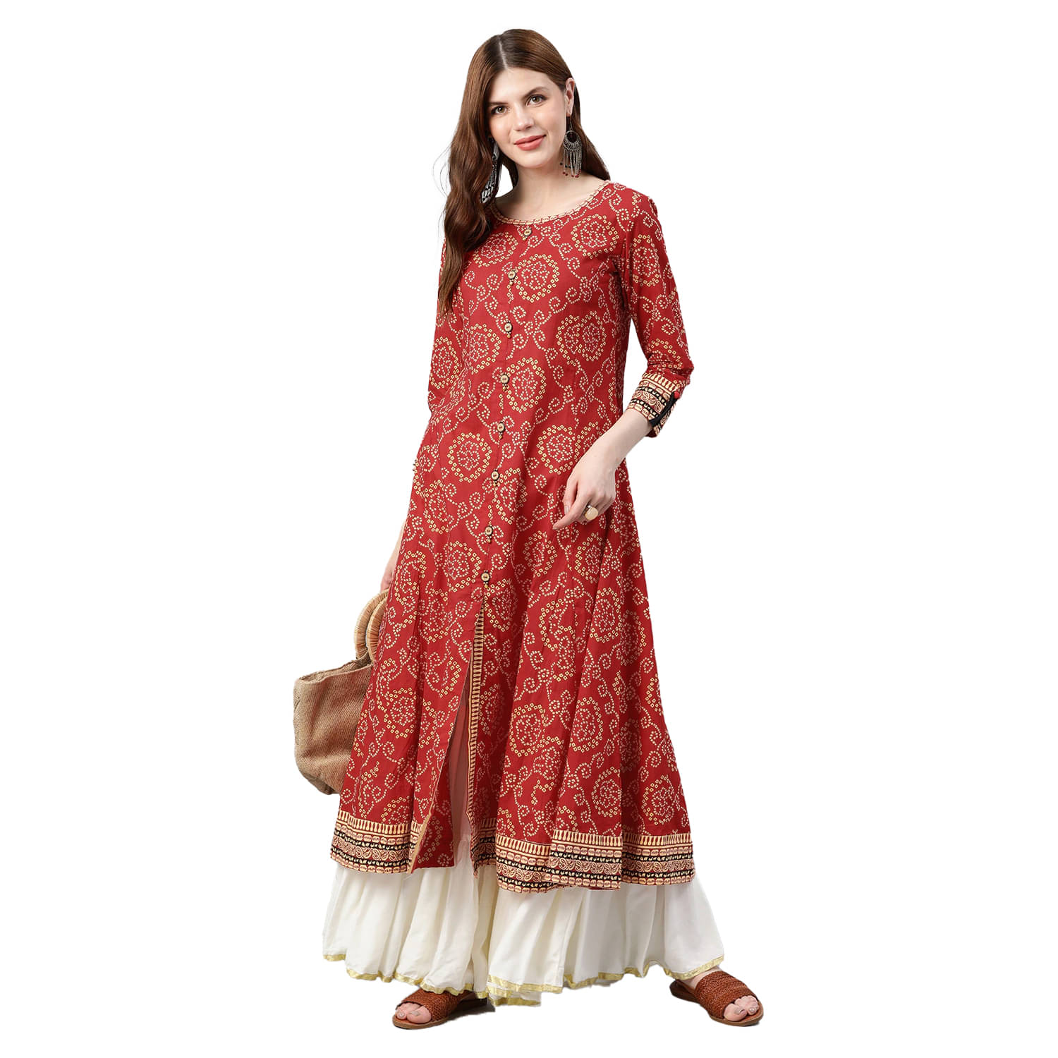 Yash Gallery Pack of 1 Cotton Printed Anarkali Women's Kurti - ( Red ) Yash Gallery Pack of 1 Cotton Printed Anarkali Women's Kurti - ( Red )