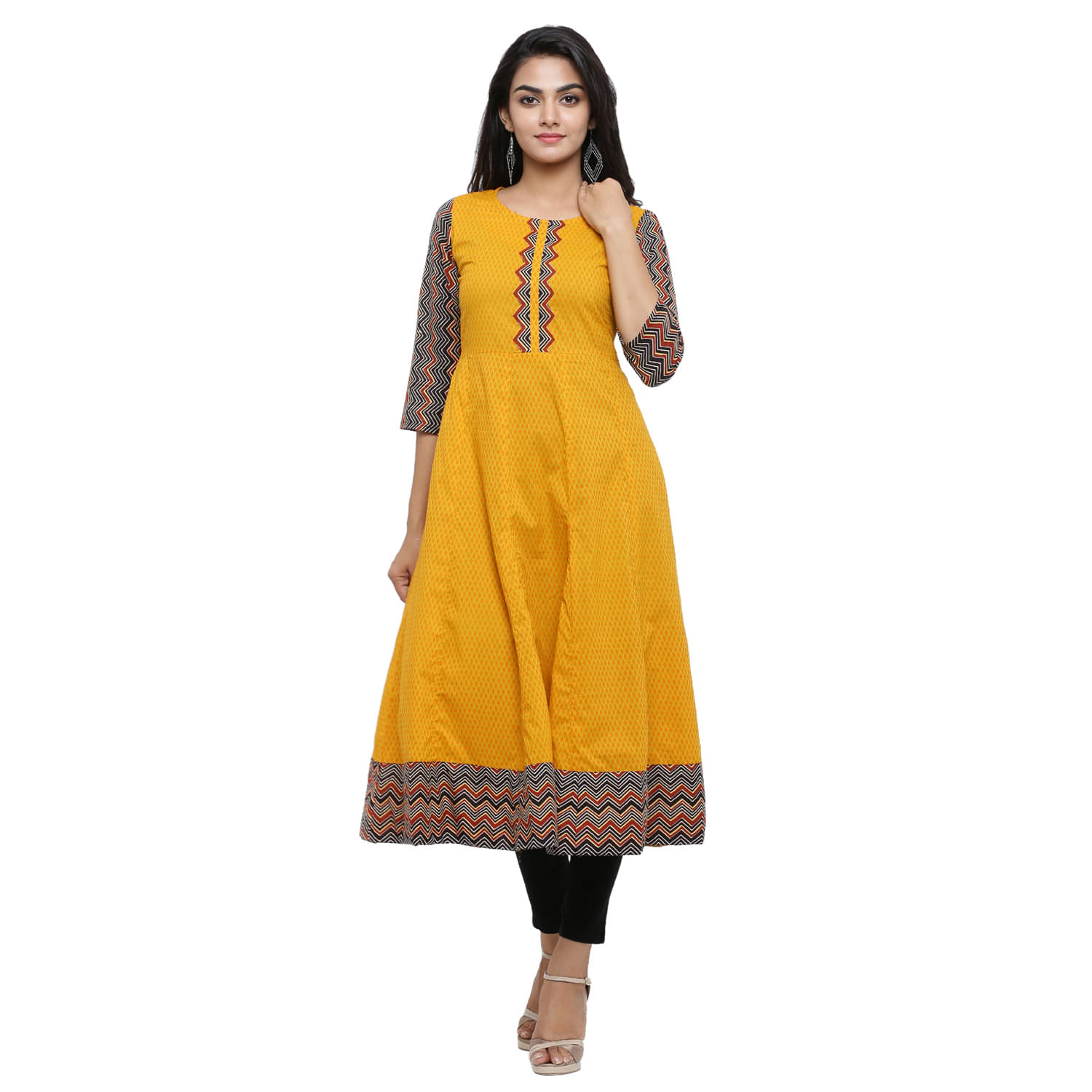 Yash Gallery Pack of 1 Cotton Printed Anarkali Women's Kurti - ( Mustard ) Yash Gallery Pack of 1 Cotton Printed Anarkali Women's Kurti - ( Mustard )
