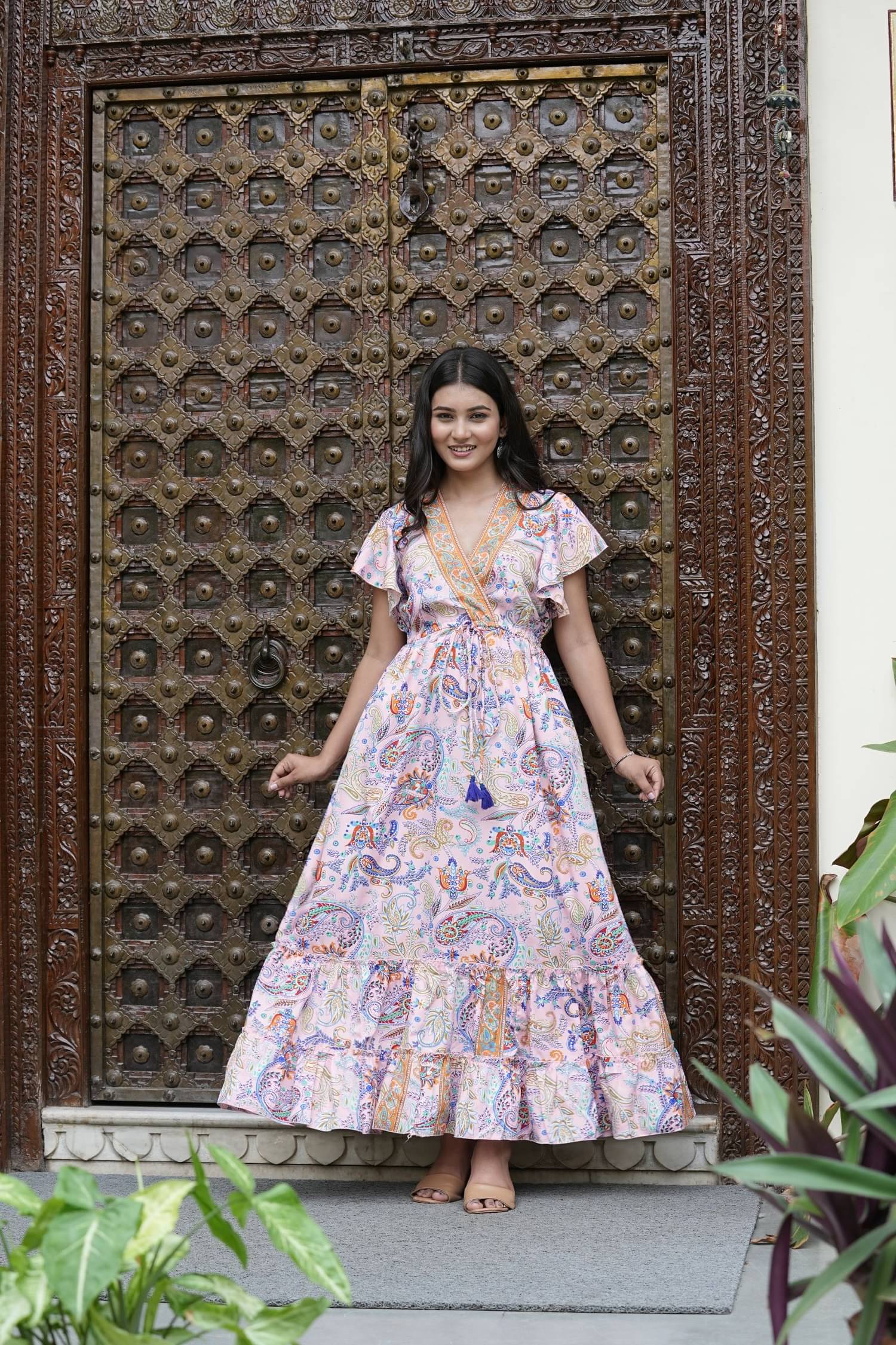 Yash Gallery Women Polyester Printed Gown ( Pink ) Yash Gallery Women Polyester Printed Gown ( Pink )