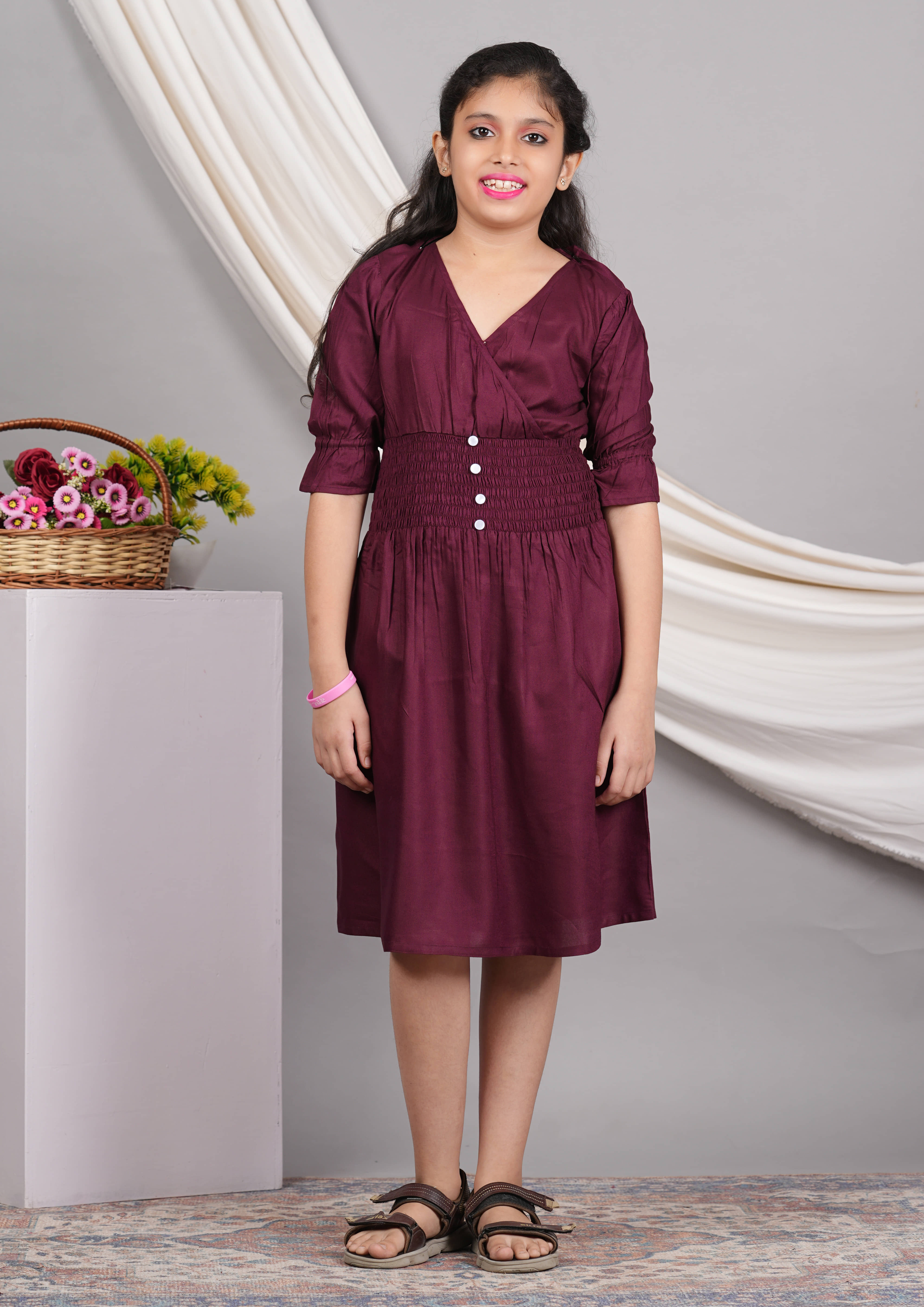 Yash Gallery Rayon Dress For Girls ( Pack of 1 , Maroon )