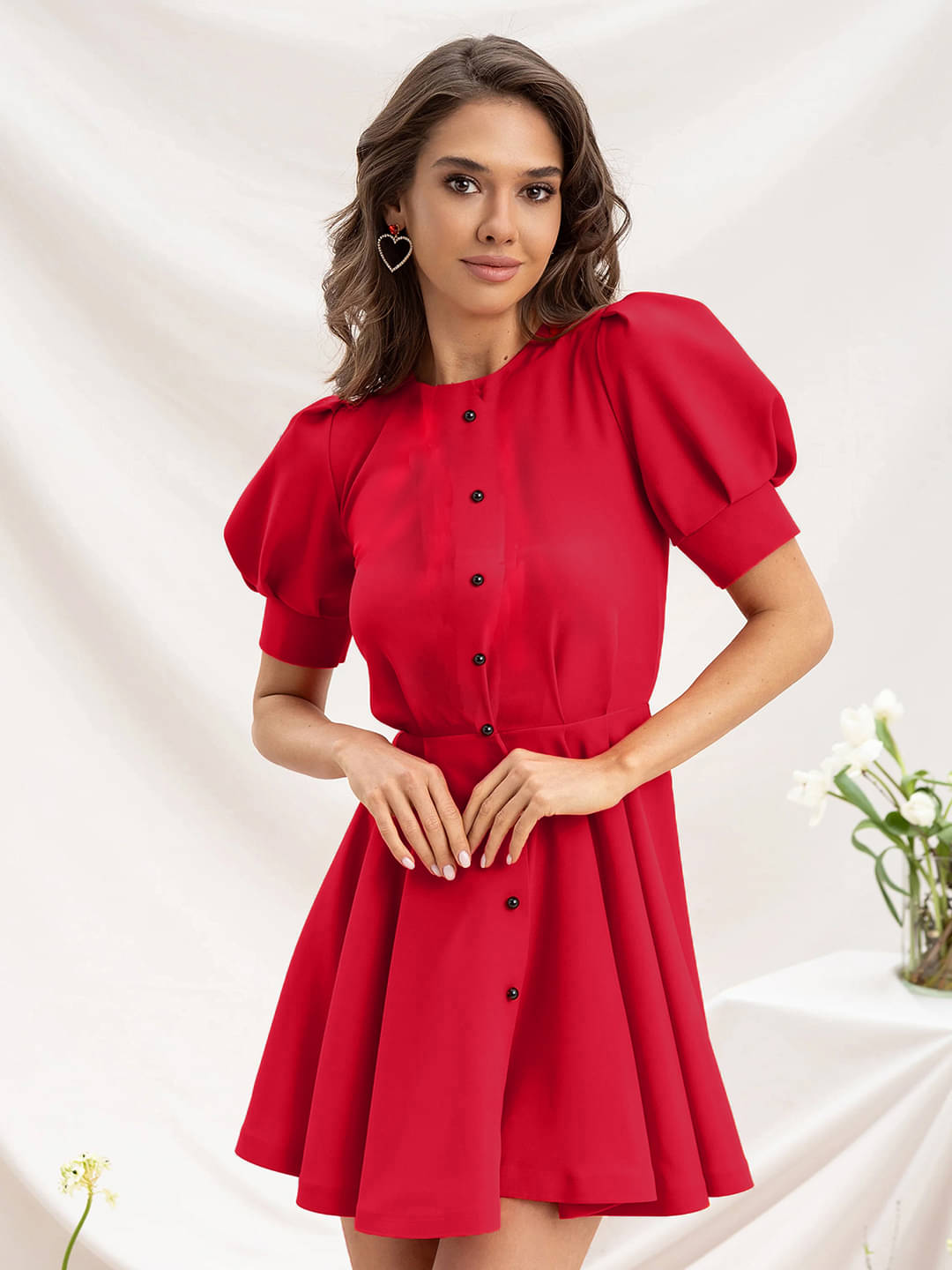 Addyvero Women Polyester Solid Fit & Flare Dress ( Red ) Addyvero Women Polyester Solid Fit & Flare Dress ( Red )