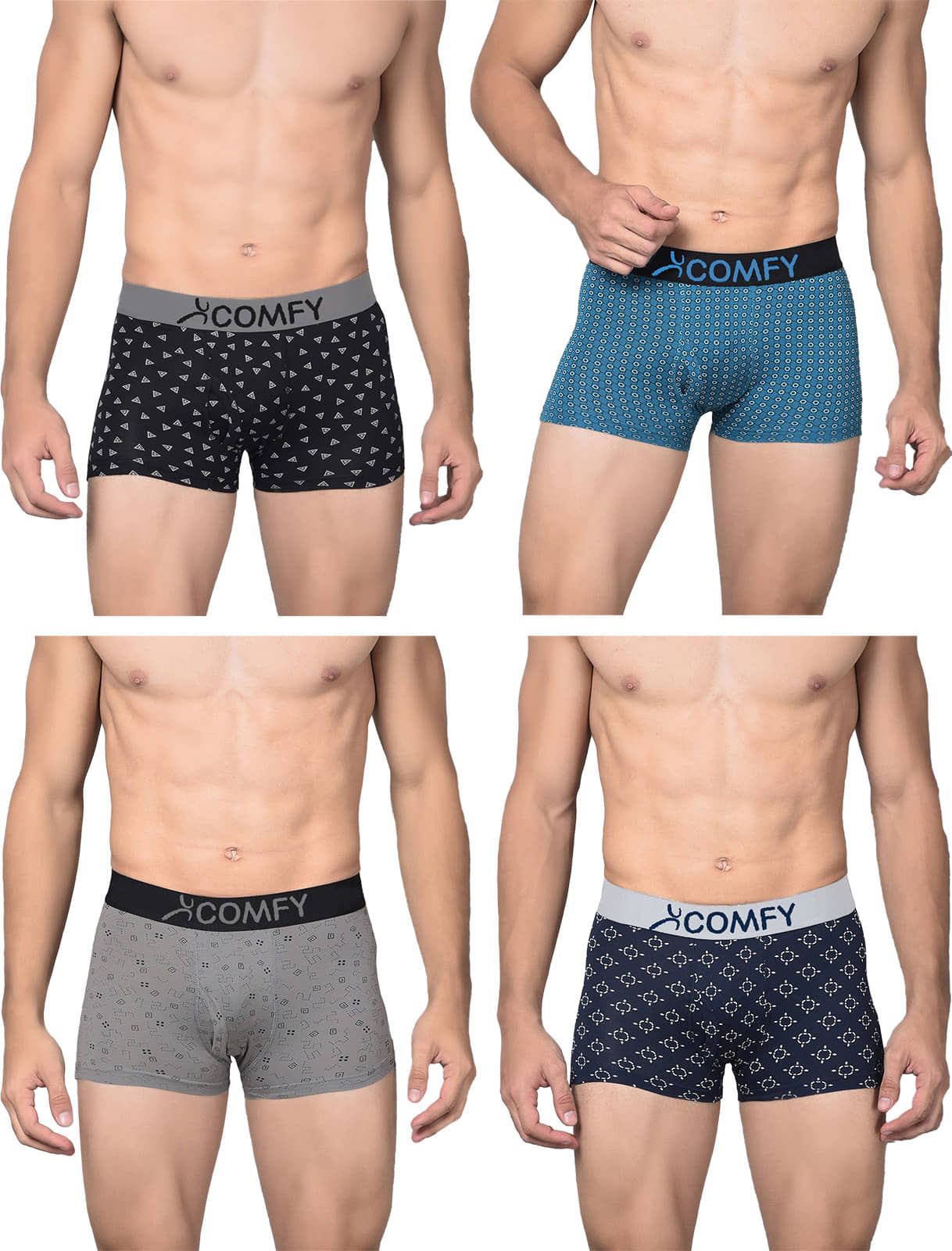 Amul comfy Pack of 4 Cotton Trunks For Men's ( Multicolor )