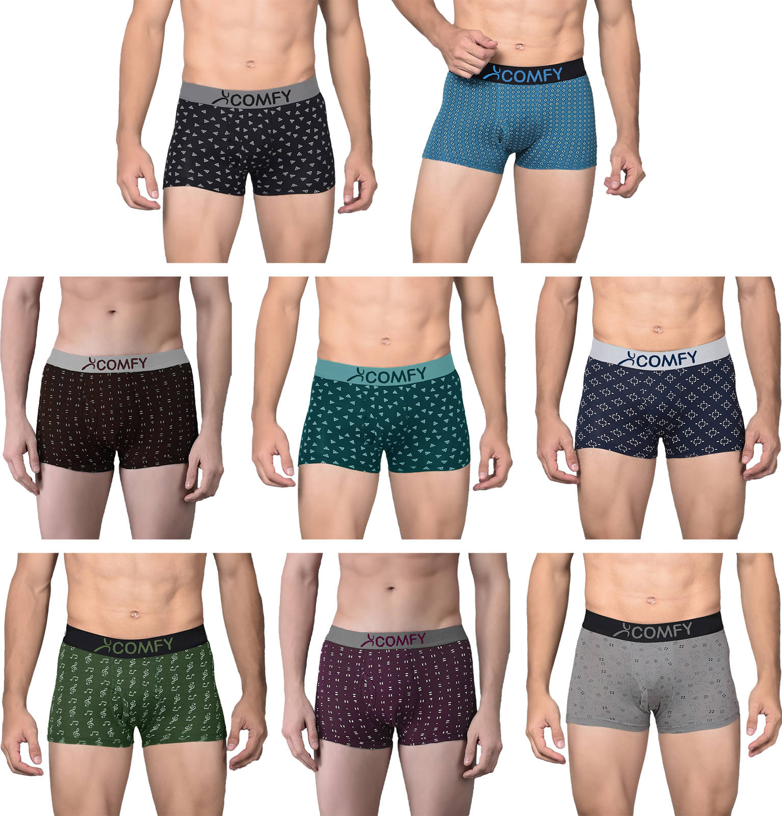    			Amul comfy Pack of 8 Cotton Trunks For Men's ( Multicolor )